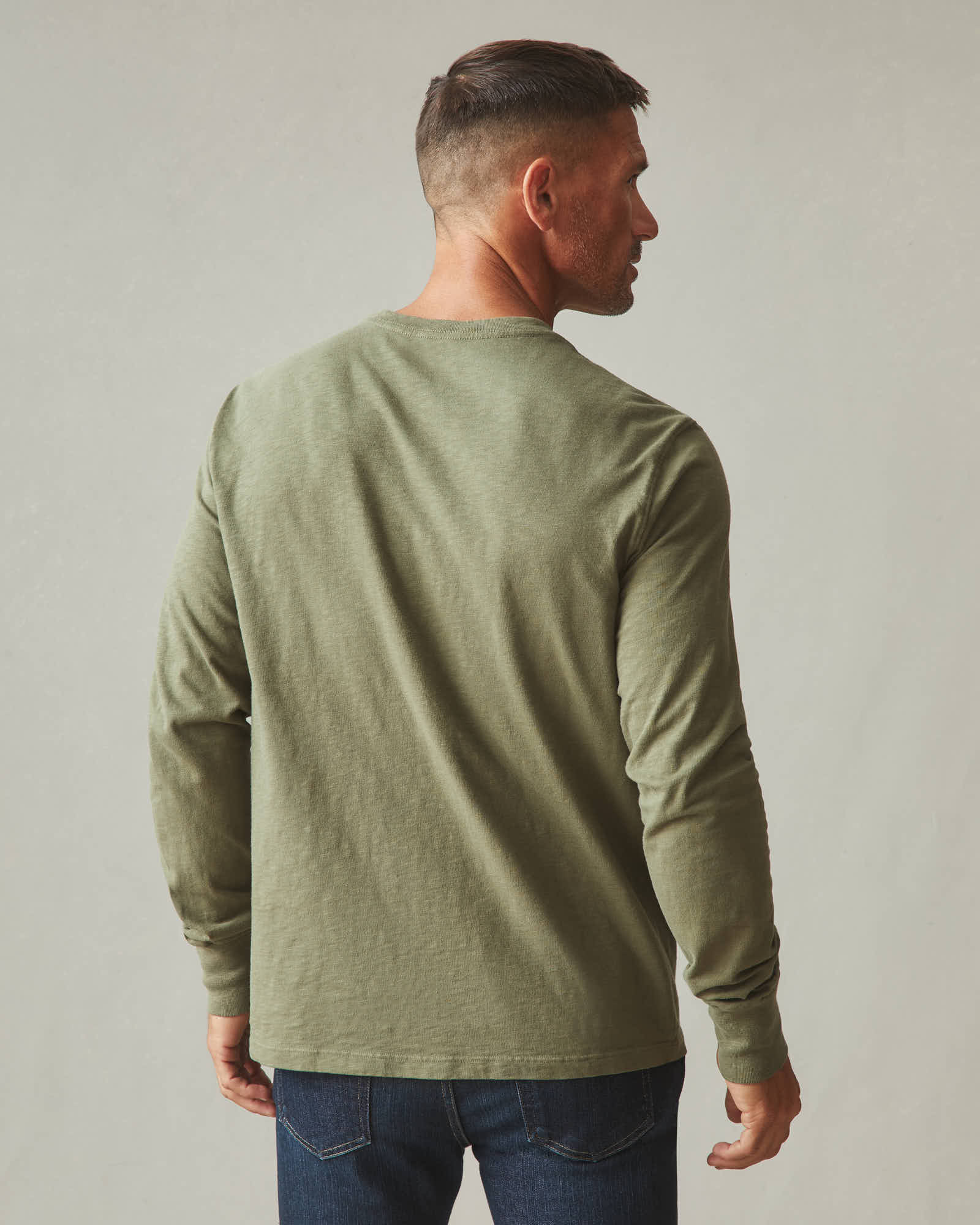 Men's Premium Slub Crew Long Sleeve Tee - Artichoke - Image 3