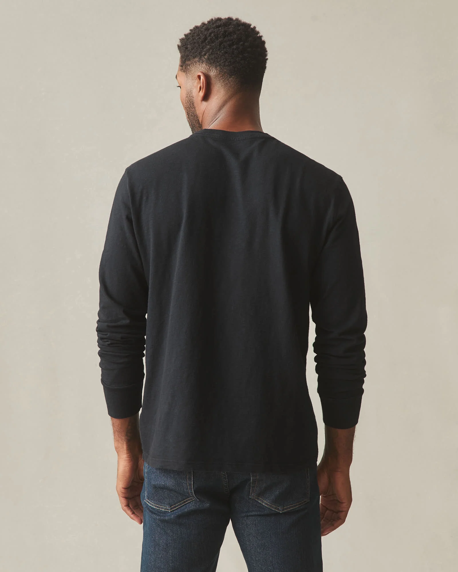 Men's Premium Slub Crew Tee Long Sleeve - Black - Image 3