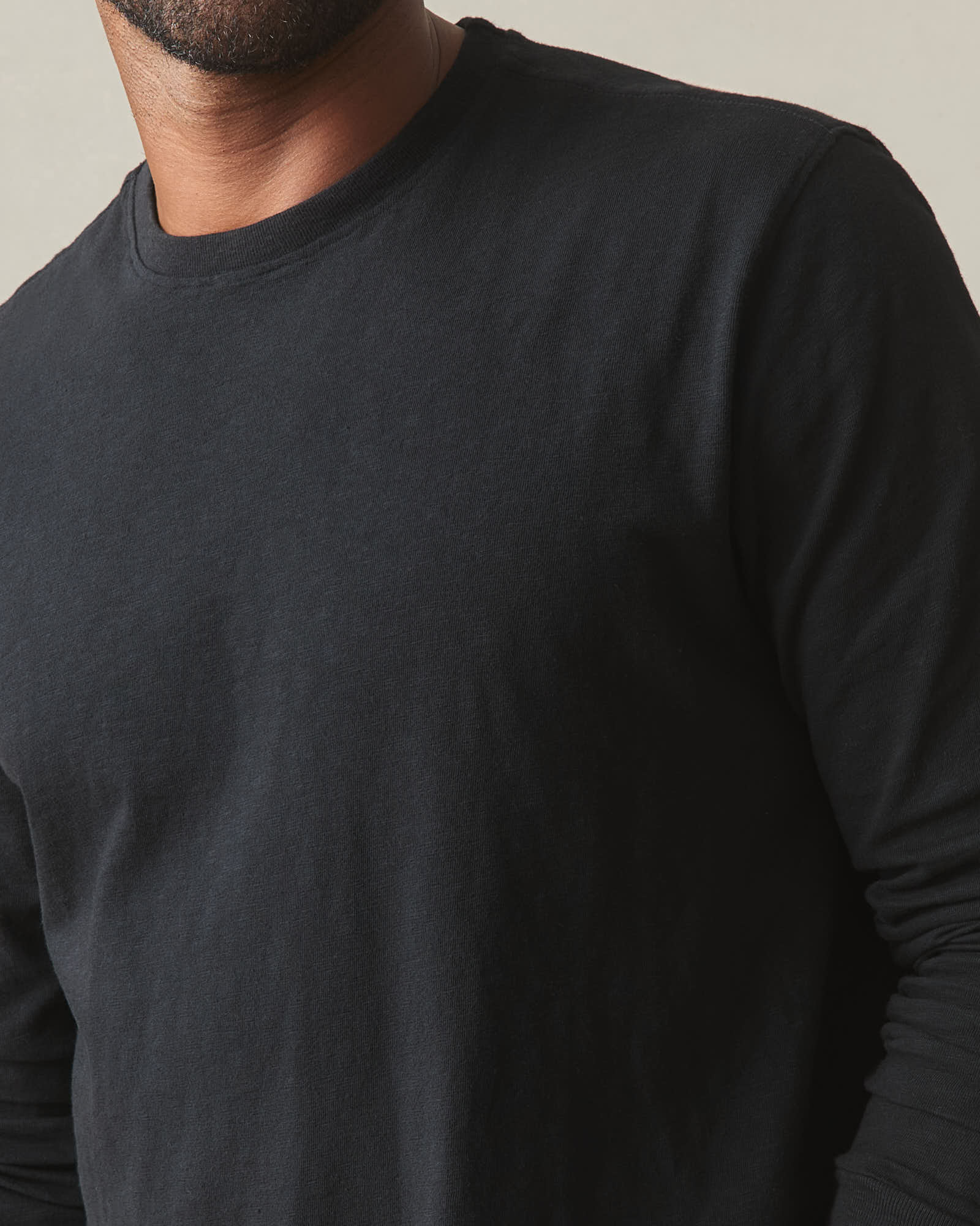 Men's Premium Slub Crew Tee Long Sleeve - Black - Image 4