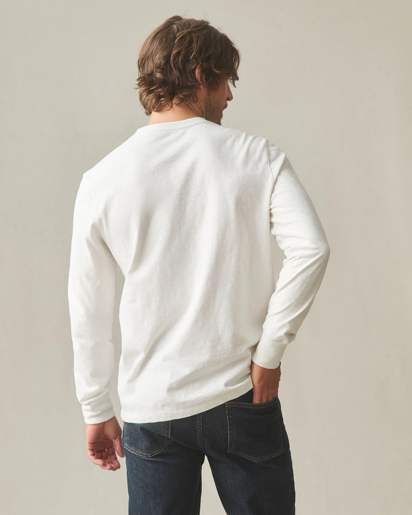 Men's Premium Slub Long Sleeve Crew Tee - Bone - Image 5