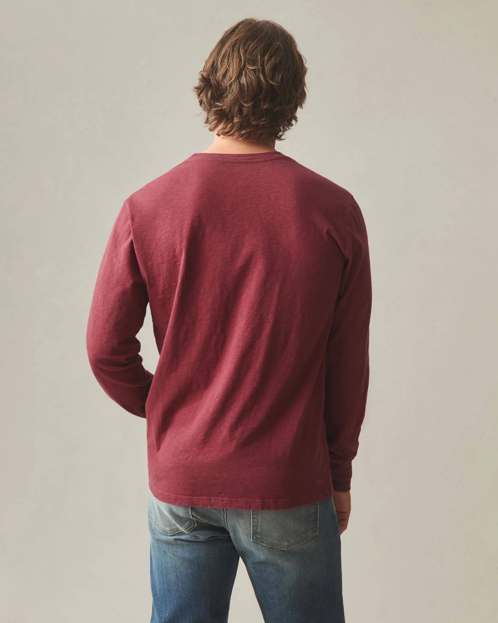 Men's Premium Slub Crew Tee Long Sleeve - Bonfire Red - Image 3