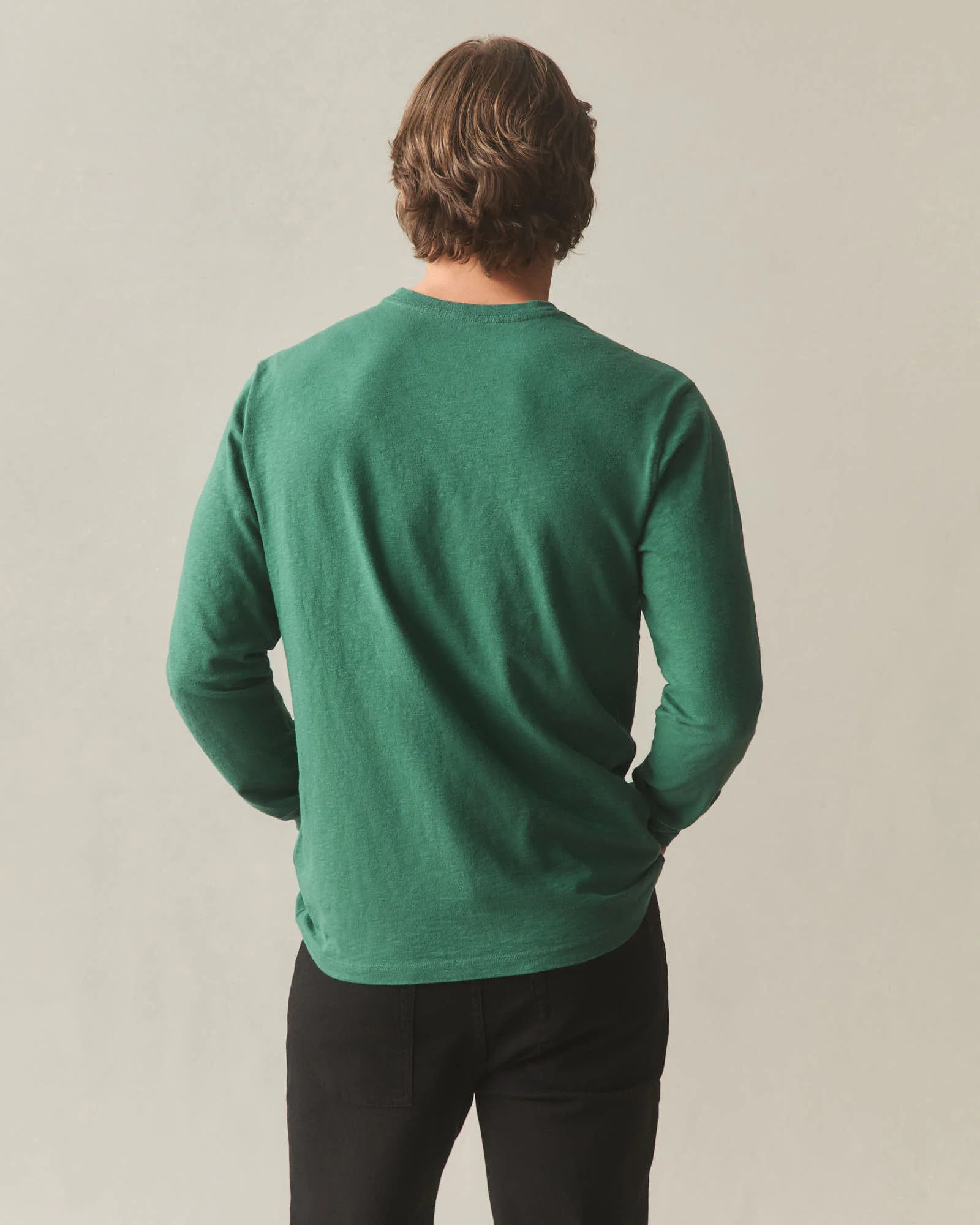 Men's Premium Slub Crew Tee Long Sleeve - Hunter Green - Image 3