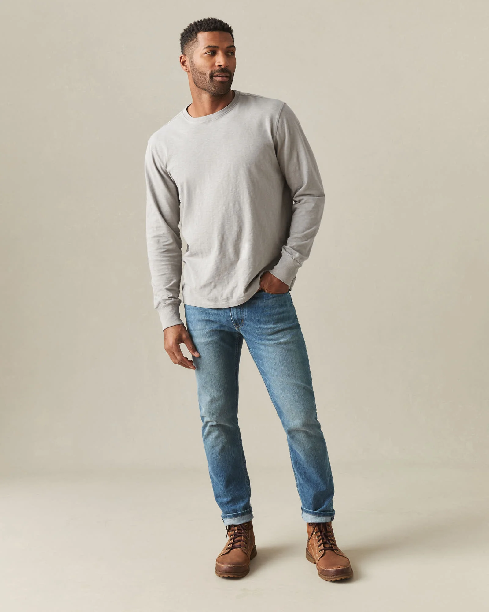 Men's Premium Slub Crew Tee Long Sleeve - Morning Dove - Image 5