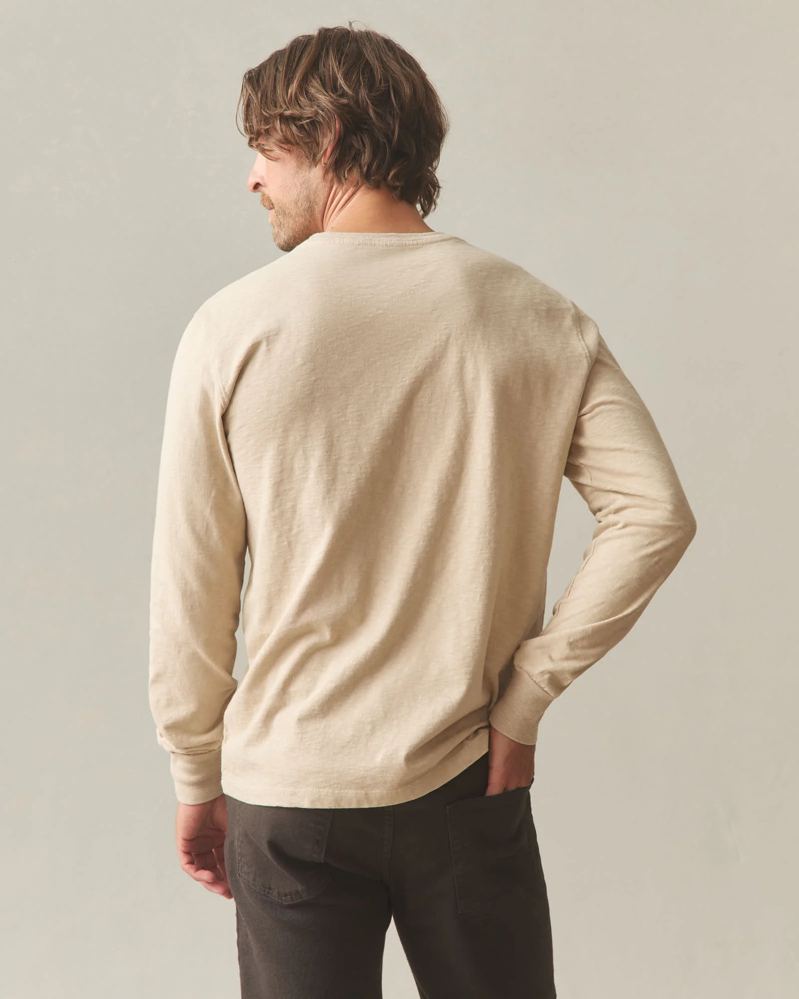 Men's Premium Slub Crew Tee Long Sleeve - White Pepper - Image 3