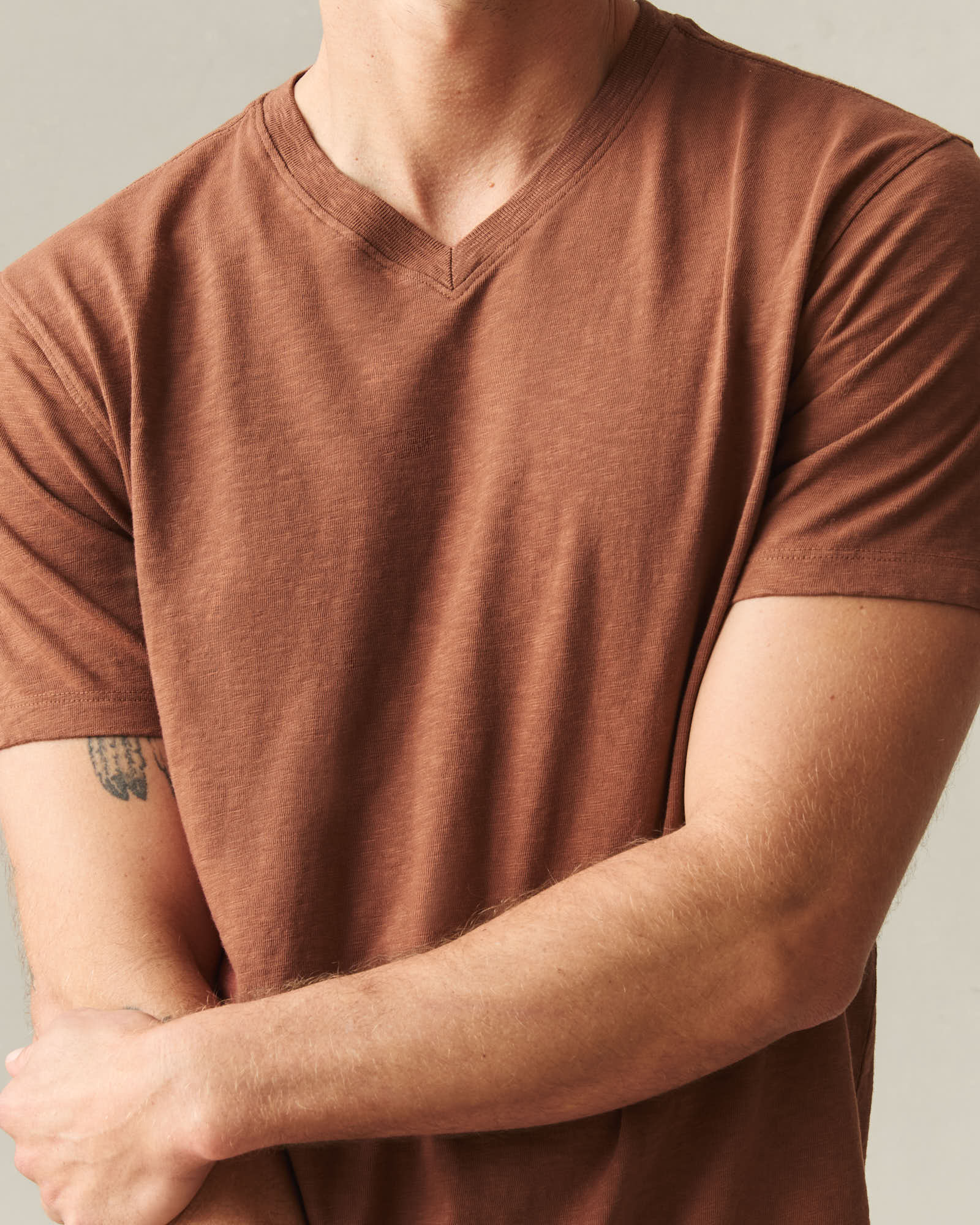 Men's Premium Slub V-Neck Tee - Cambridge Brown - Image 4