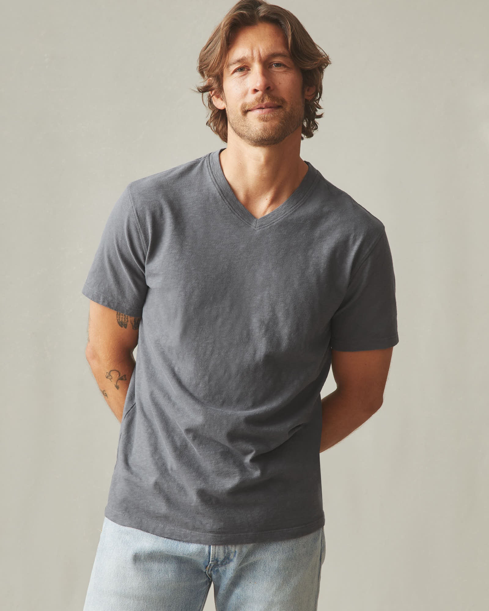 Men's Premium Slub V-Neck Tee - Iron - Image 3