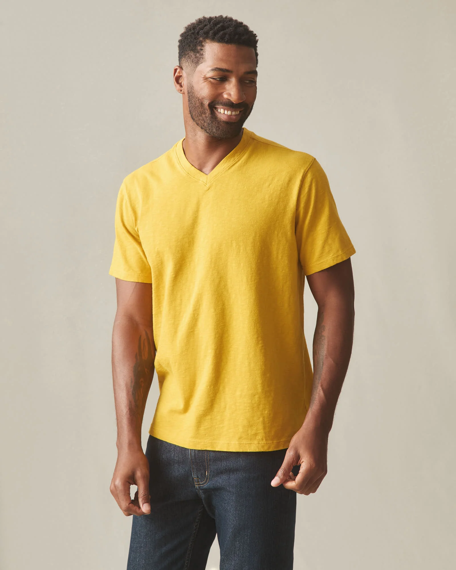 Men's Premium Slub V-Neck Tee - Nugget Gold - Image 2
