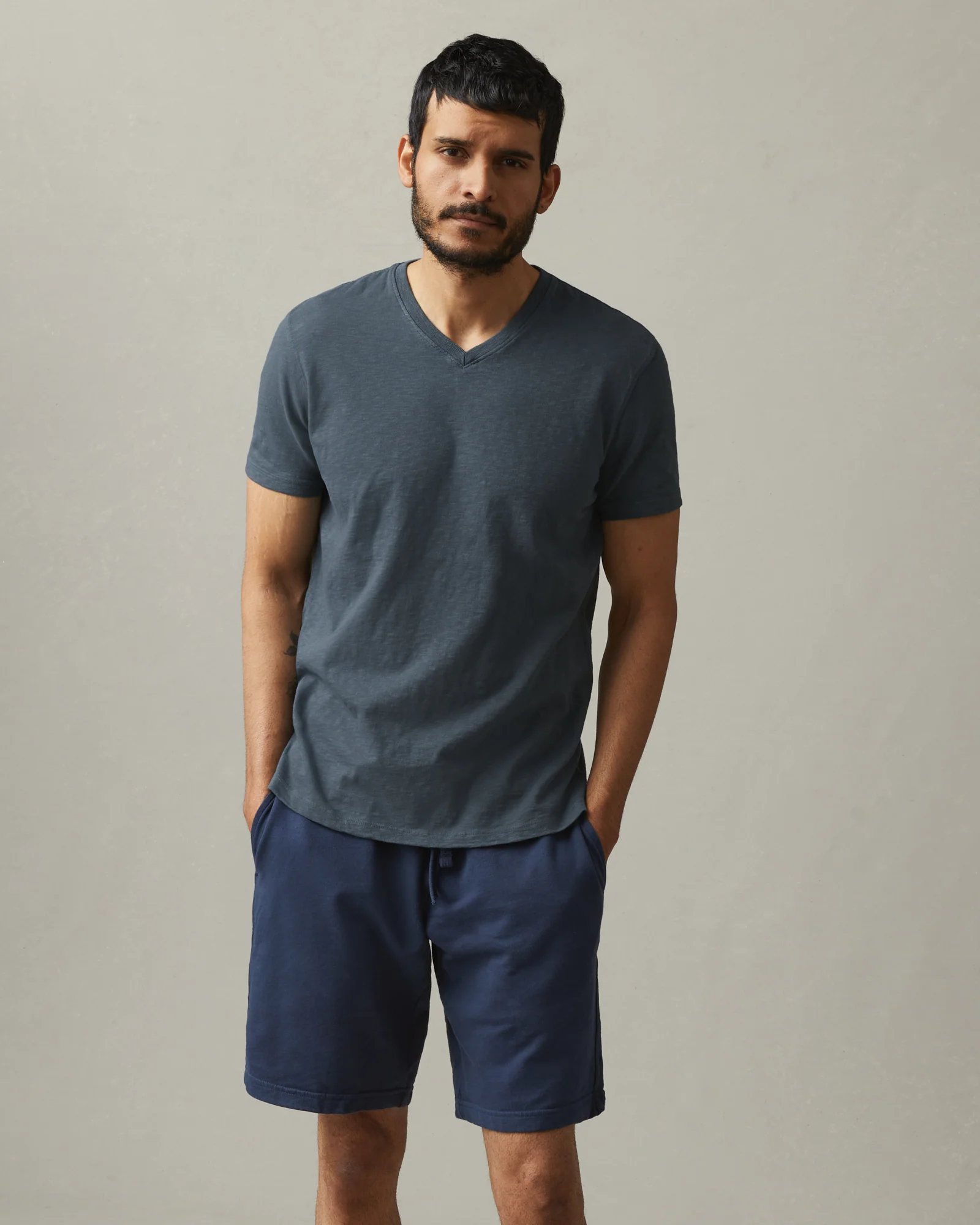 Men's Premium Slub V-Neck Tee - Vintage Indigo