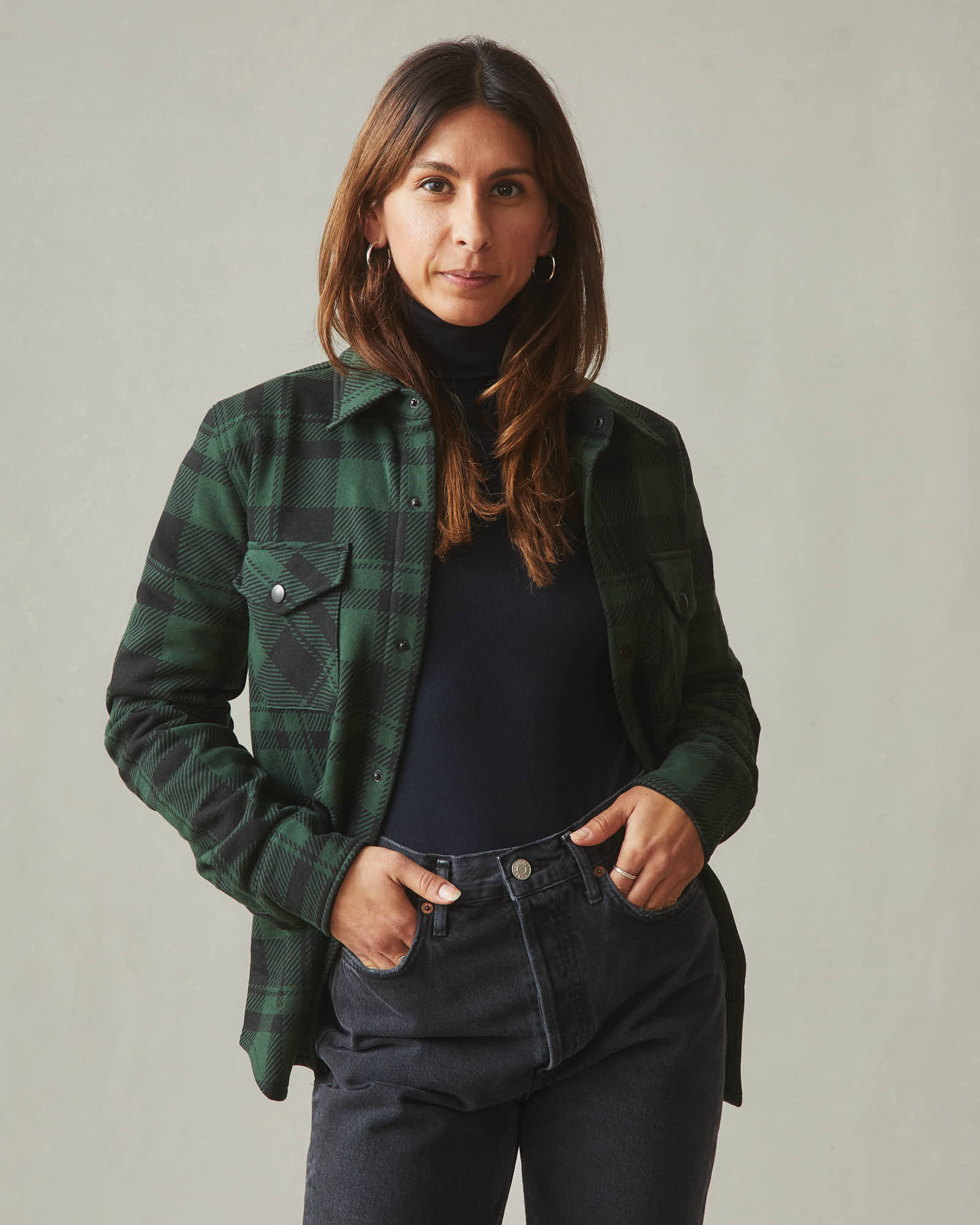 Unisex Redwood Fleece Overshirt - Green Moss Plaid - Image 3