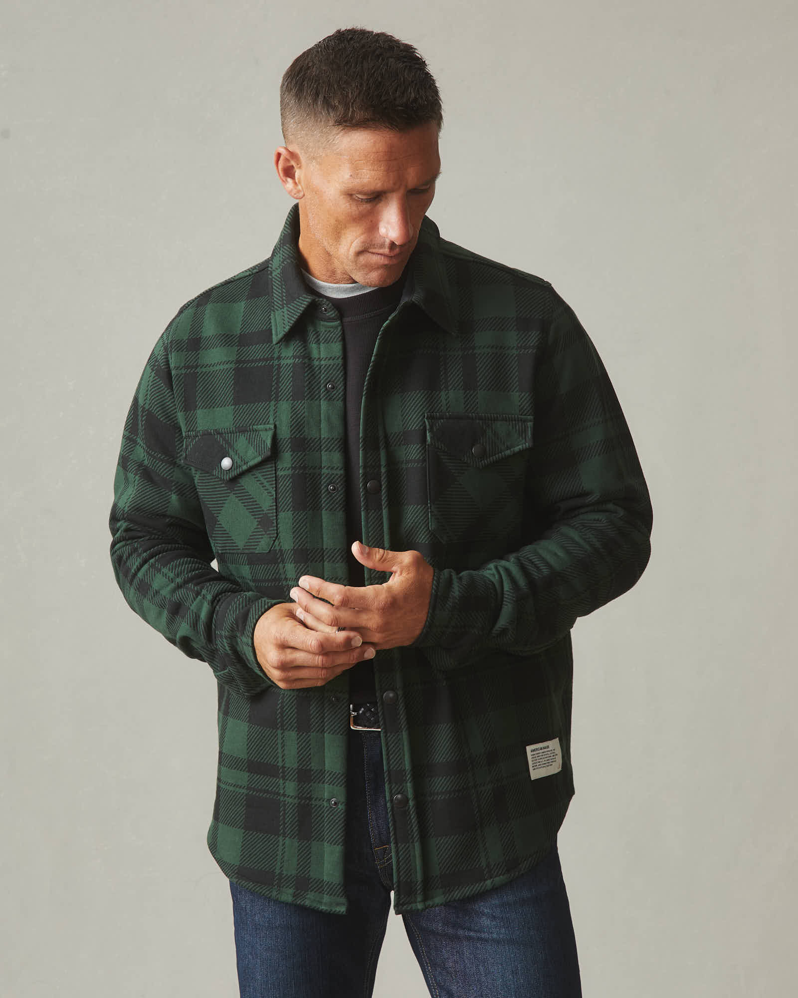 Unisex Redwood Fleece Overshirt - Green Moss Plaid - Image 4