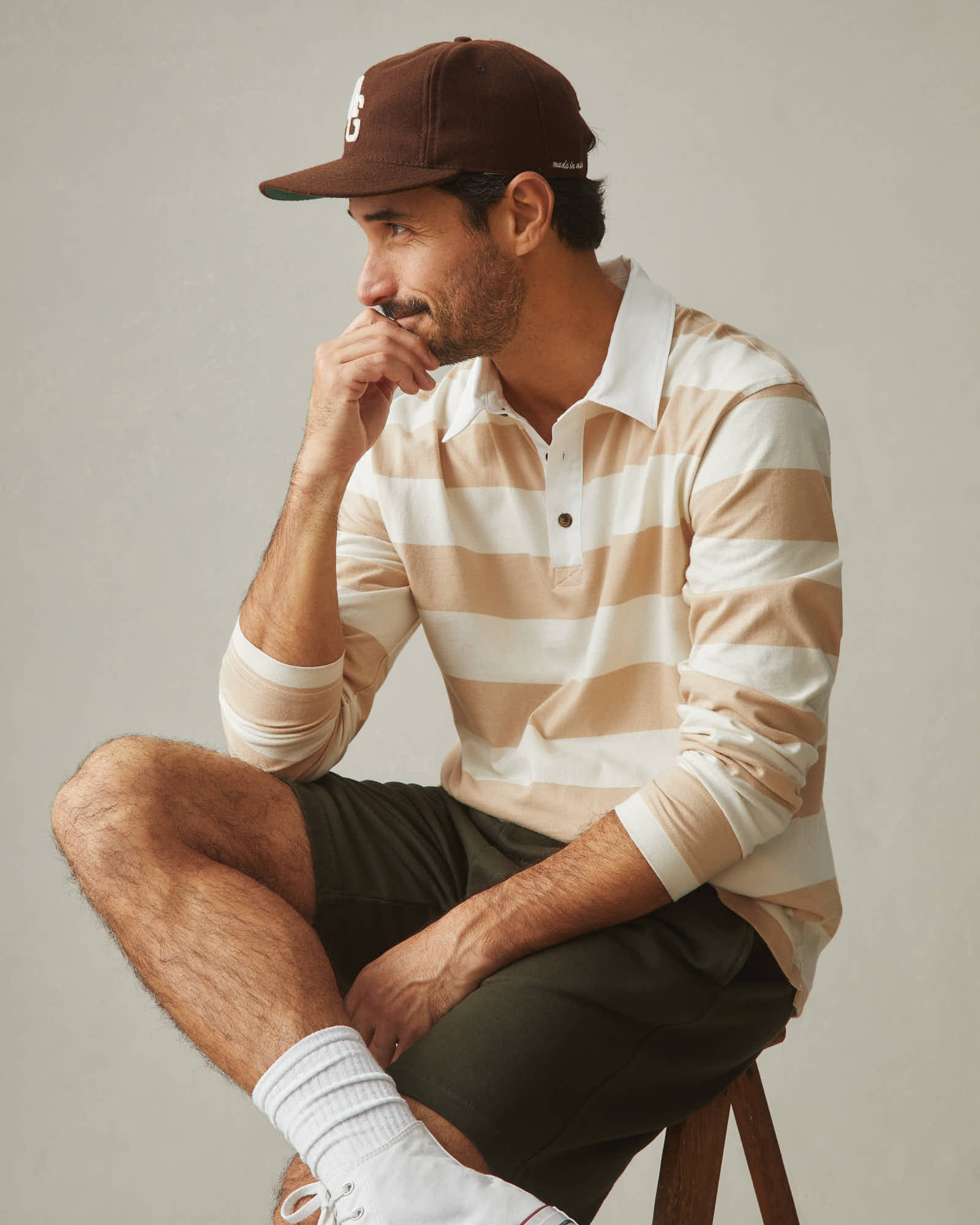 Men's Rugby Shirt - Khaki Stripe - Image 5