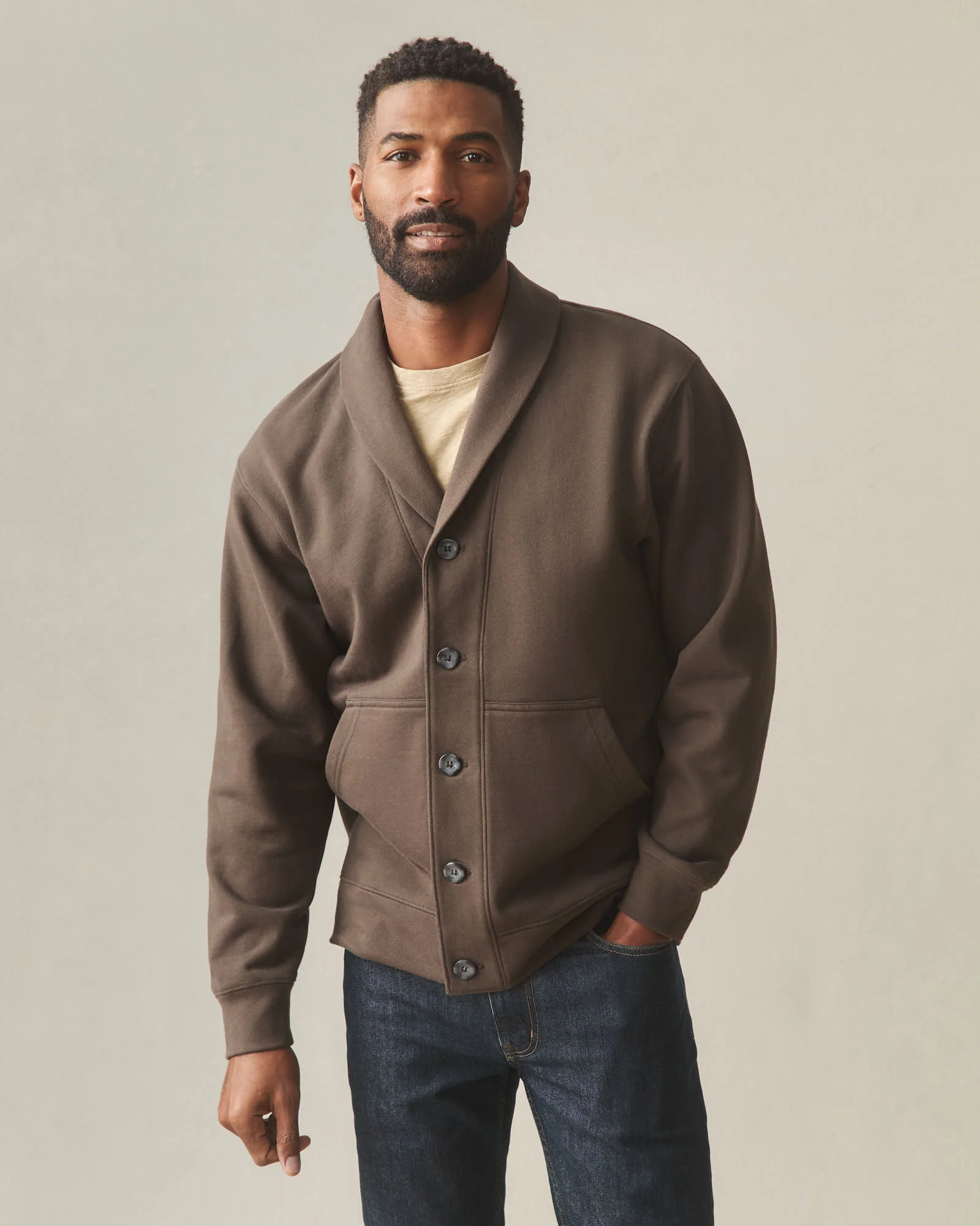 Men's Shawl Collar Cardigan - Turkish Coffee - Image 2