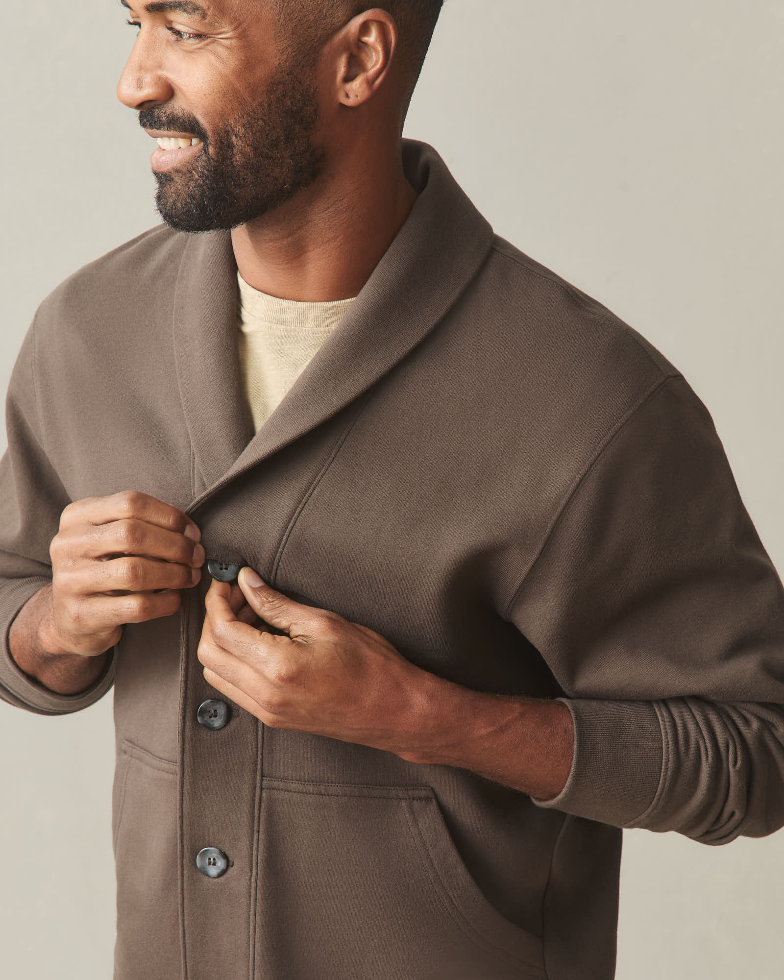 Men's Shawl Collar Cardigan - Turkish Coffee - Image 4