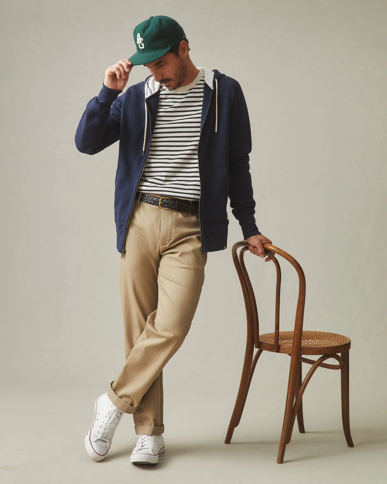 Men's Standard Crew Long Sleeve Tee - Navy Stripe - Image 5
