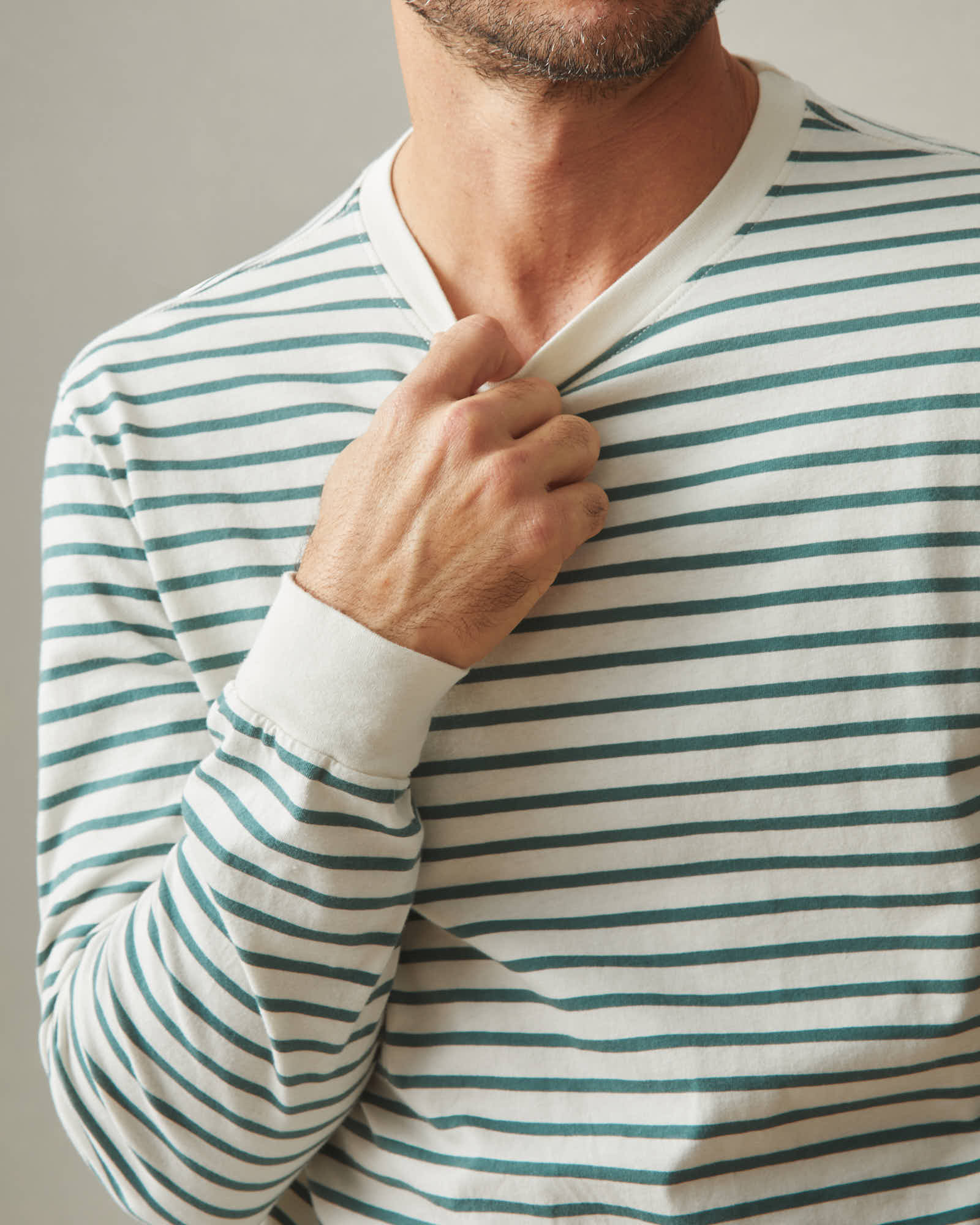 Men's Standard Crew Long Sleeve Tee - Sagebrush Green Stripe - Image 4