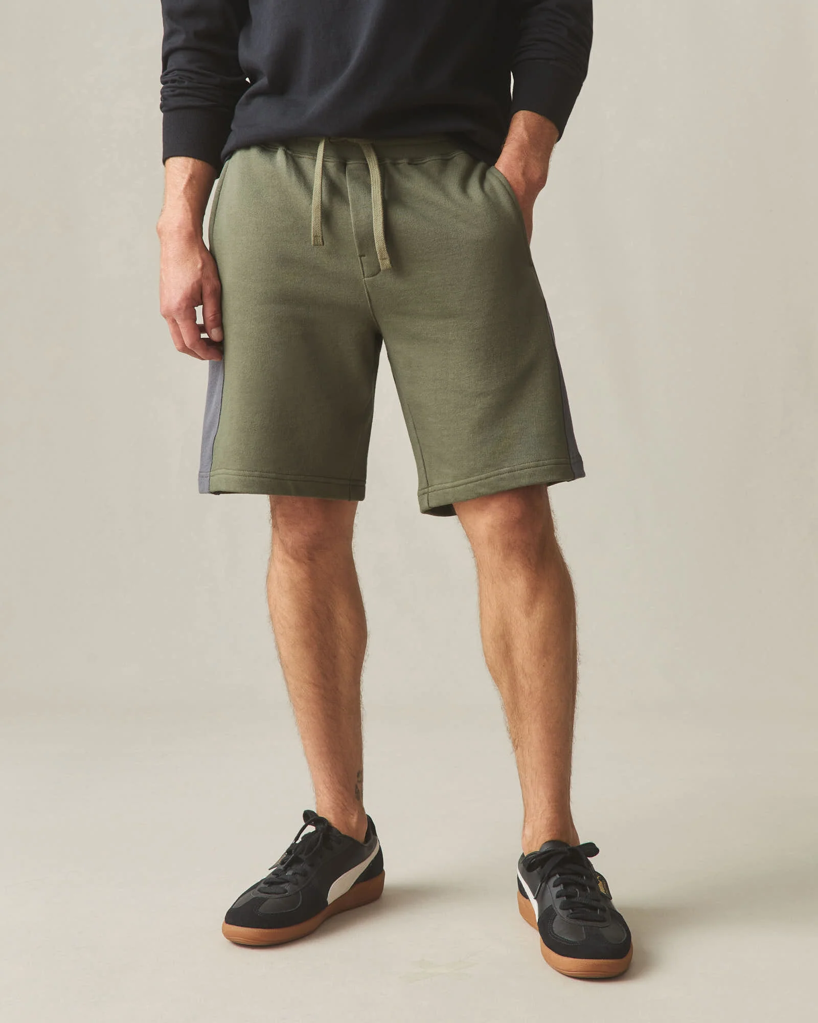Men's Colorblock Sweatshort - Olive Dark Charcoal - Image 2