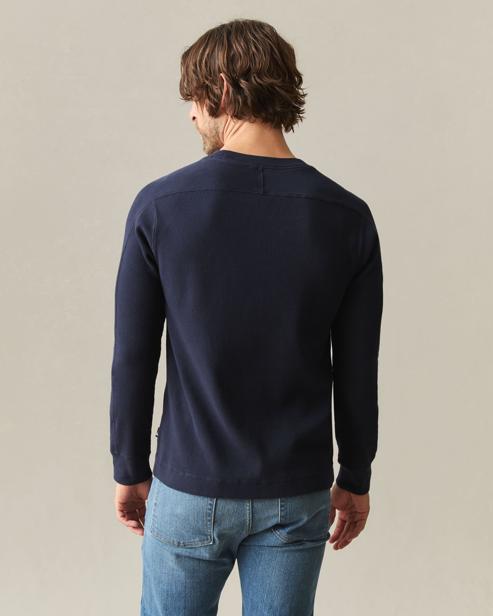 Men's Thermal Long Sleeve Crew Tee - True Navy - Image 3