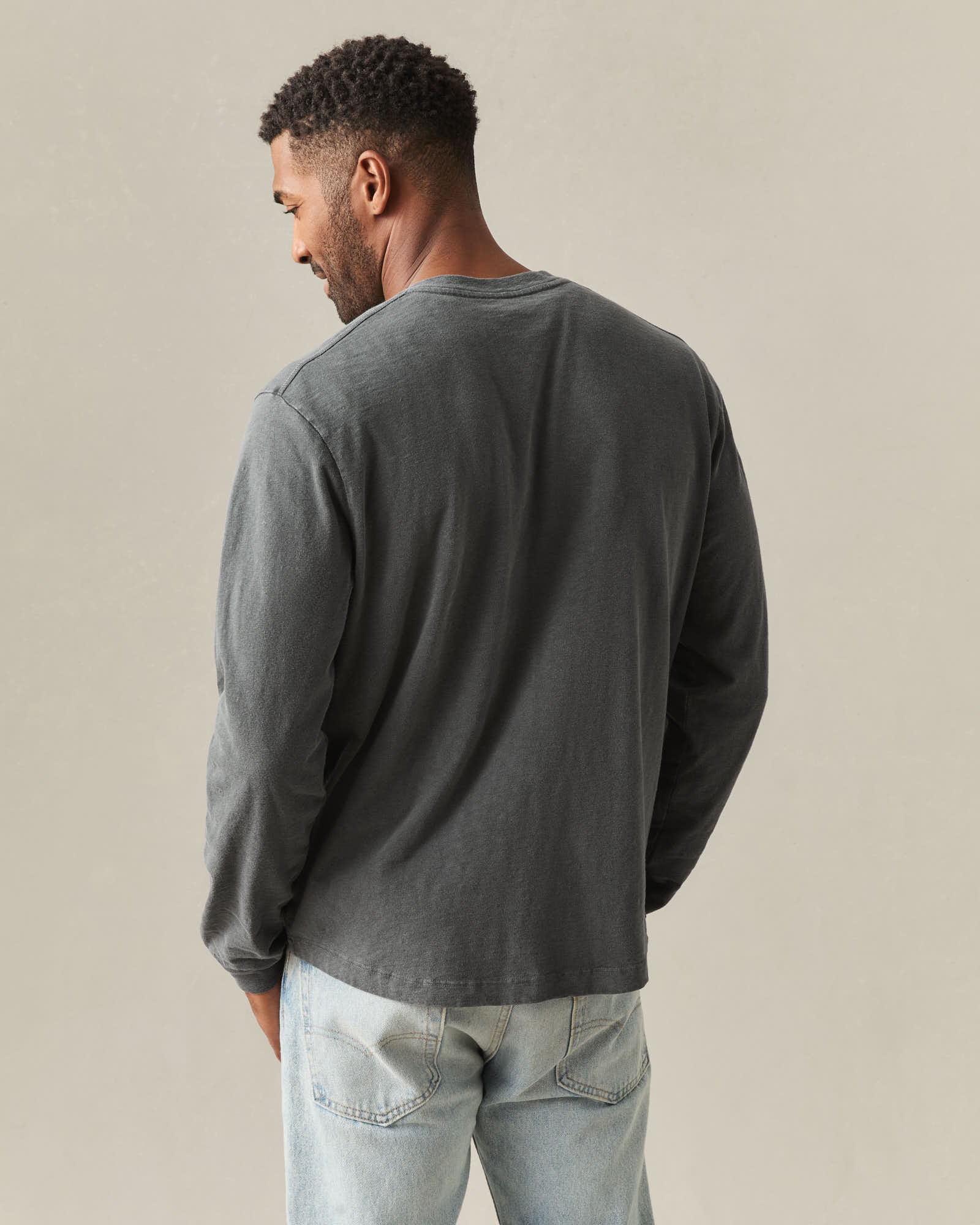 Men's Broken-In Premium Slub Long Sleeve Henley - Grey Pinstripe - Image 4