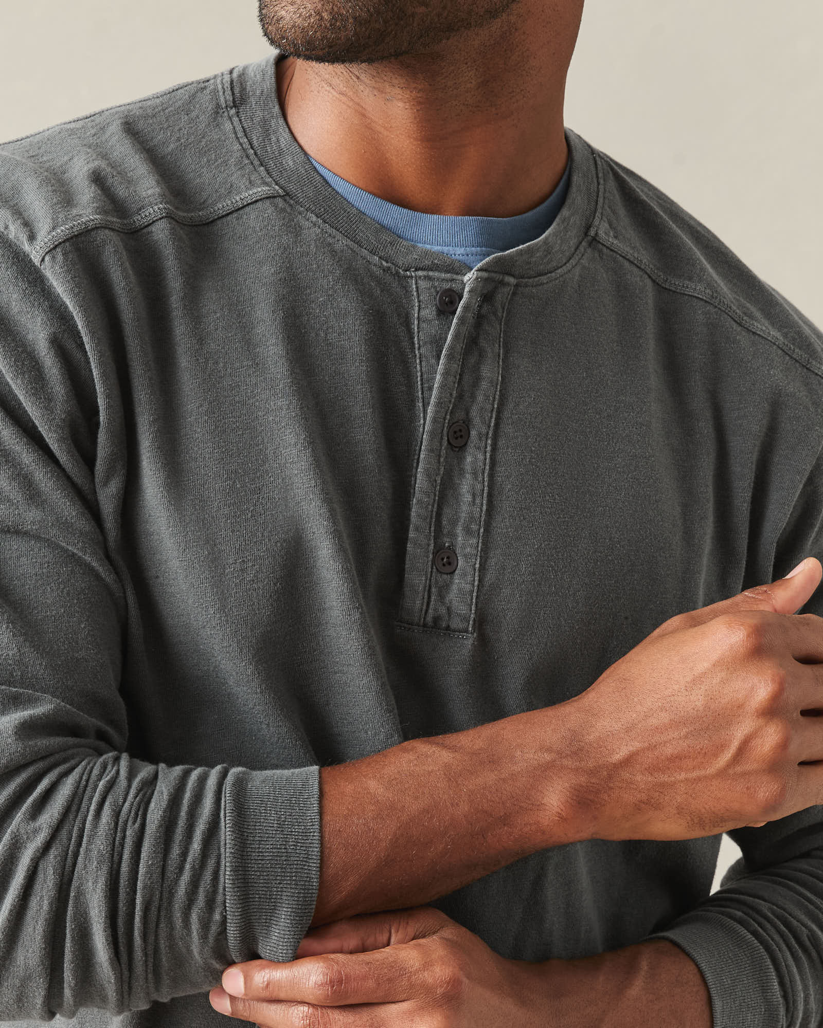Men's Broken-In Premium Slub Long Sleeve Henley - Grey Pinstripe - Image 5