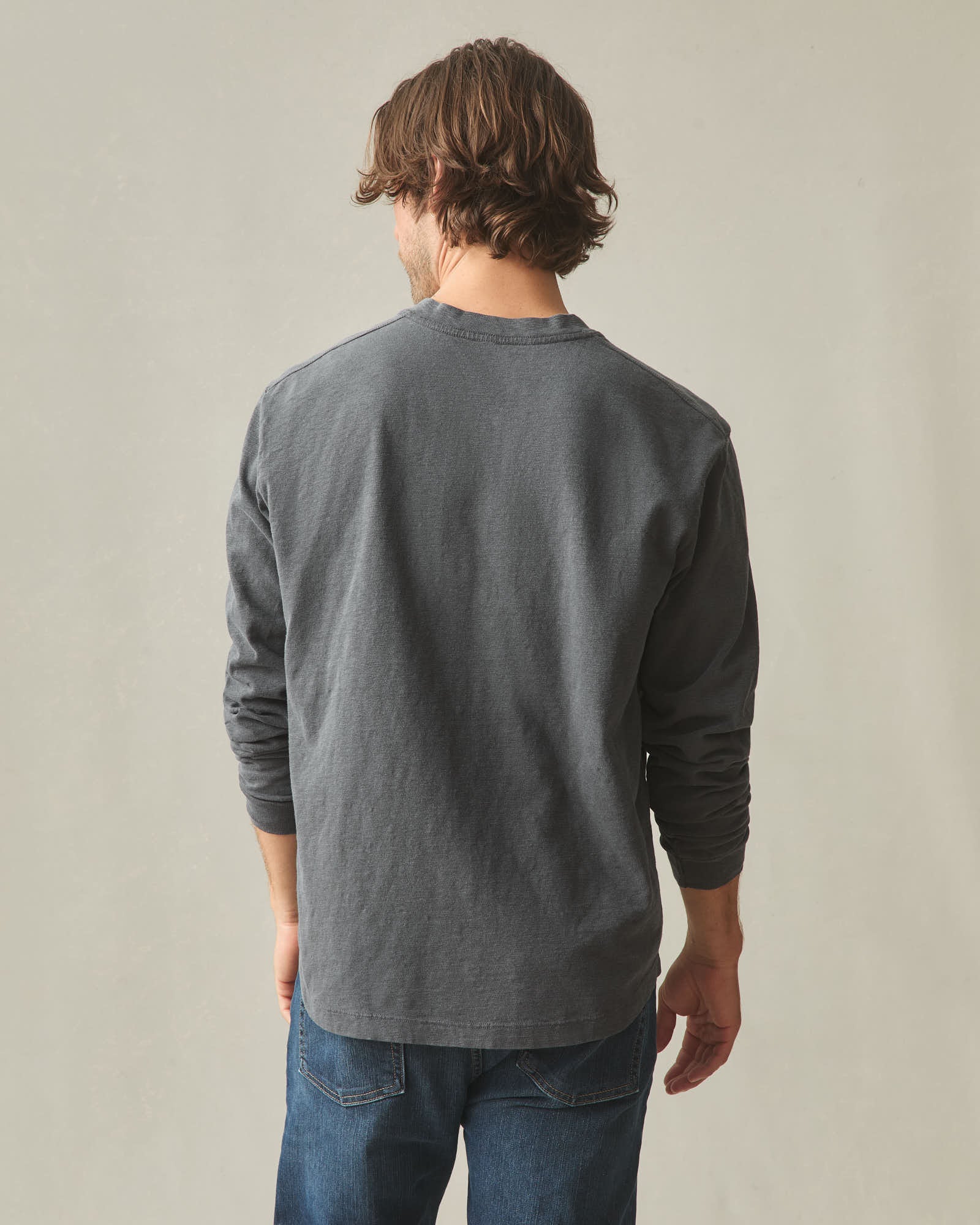 Men's Broken-In Premium Slub Long Sleeve Henley - Washed Black - Image 4