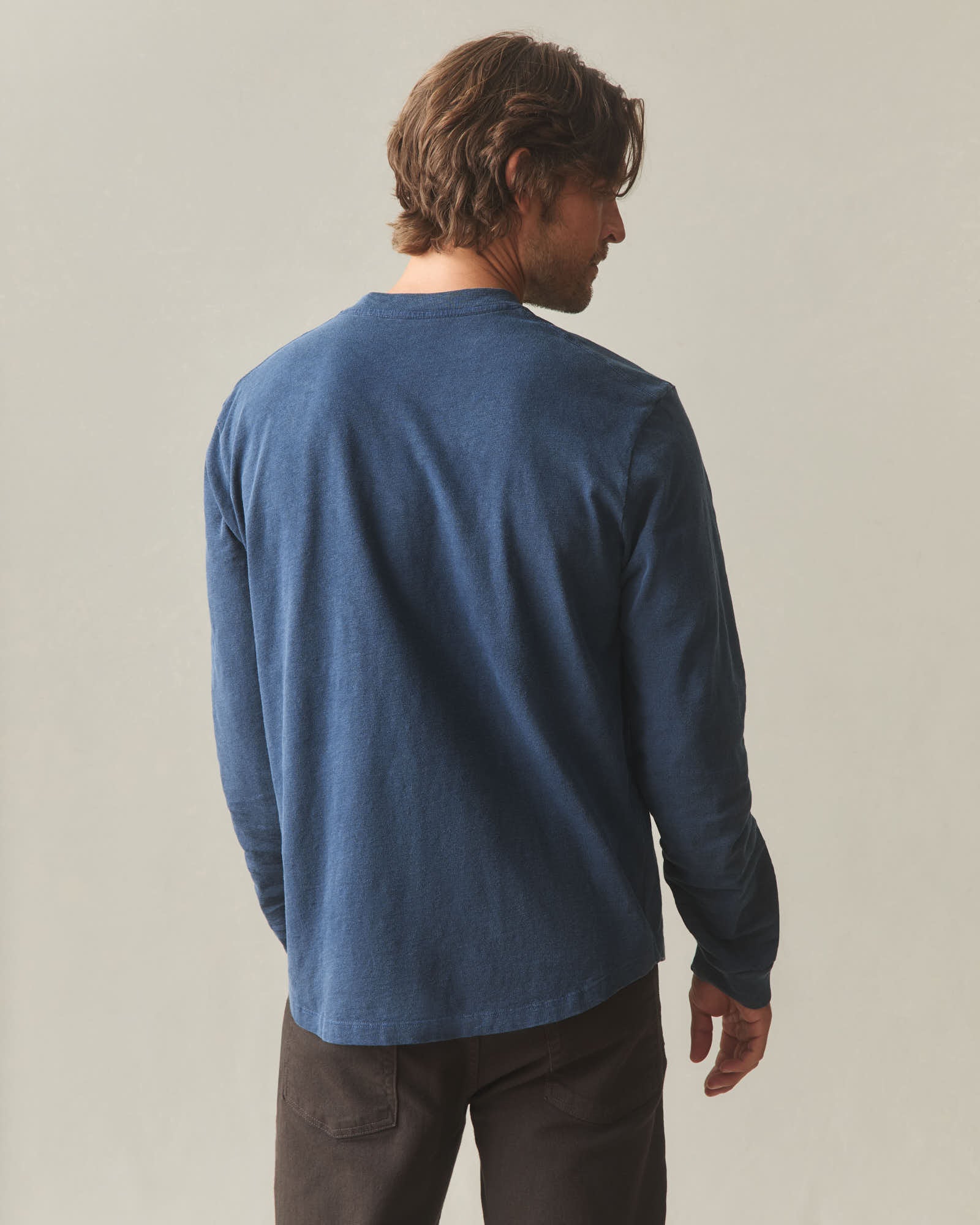Men's broken-In Premium Slub Long Sleeve Henley - Washed Marine Navy - Image 4