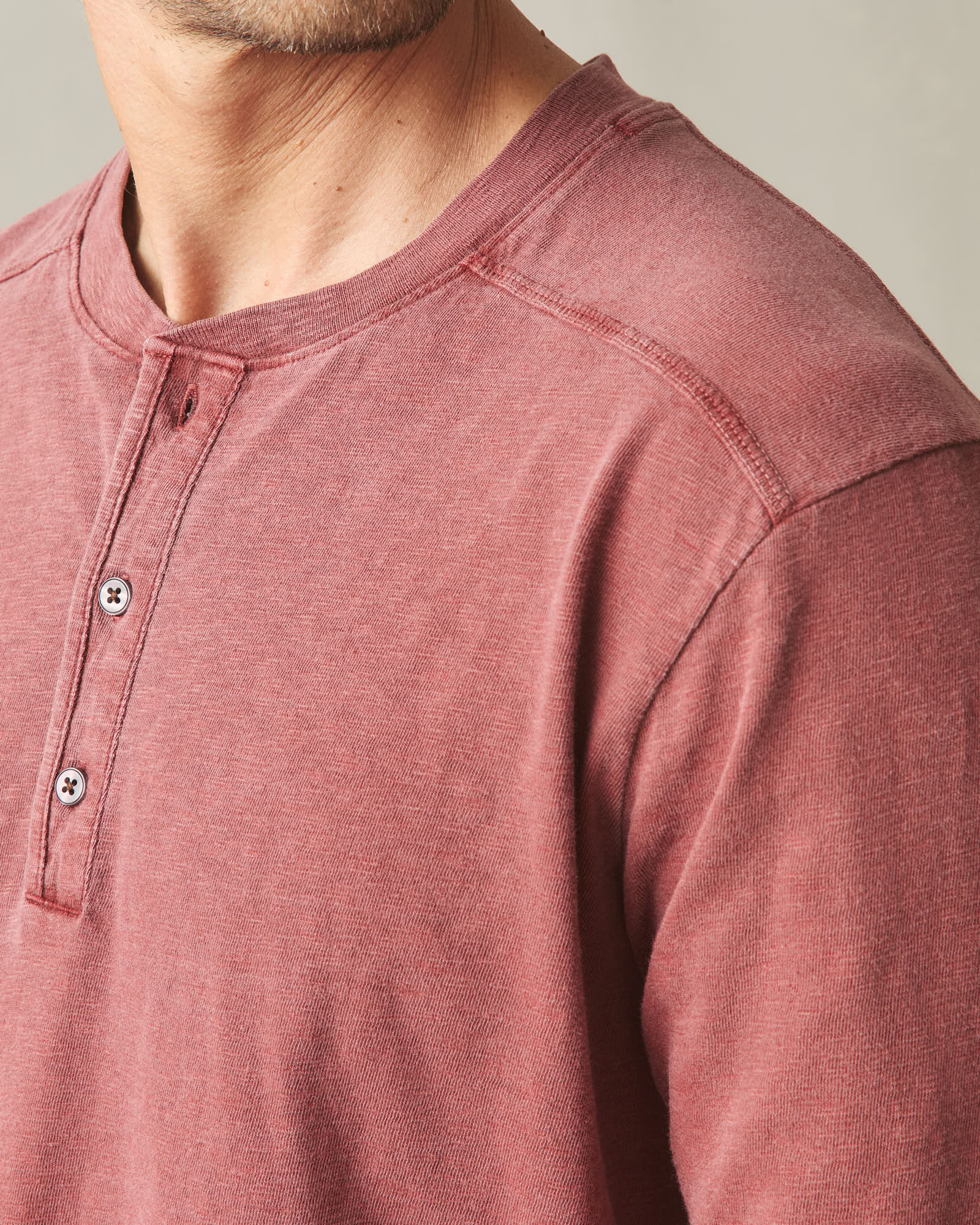 Men's Broken-In Premium Slub Long Sleeve Henley - Washed Redwood - Image 3