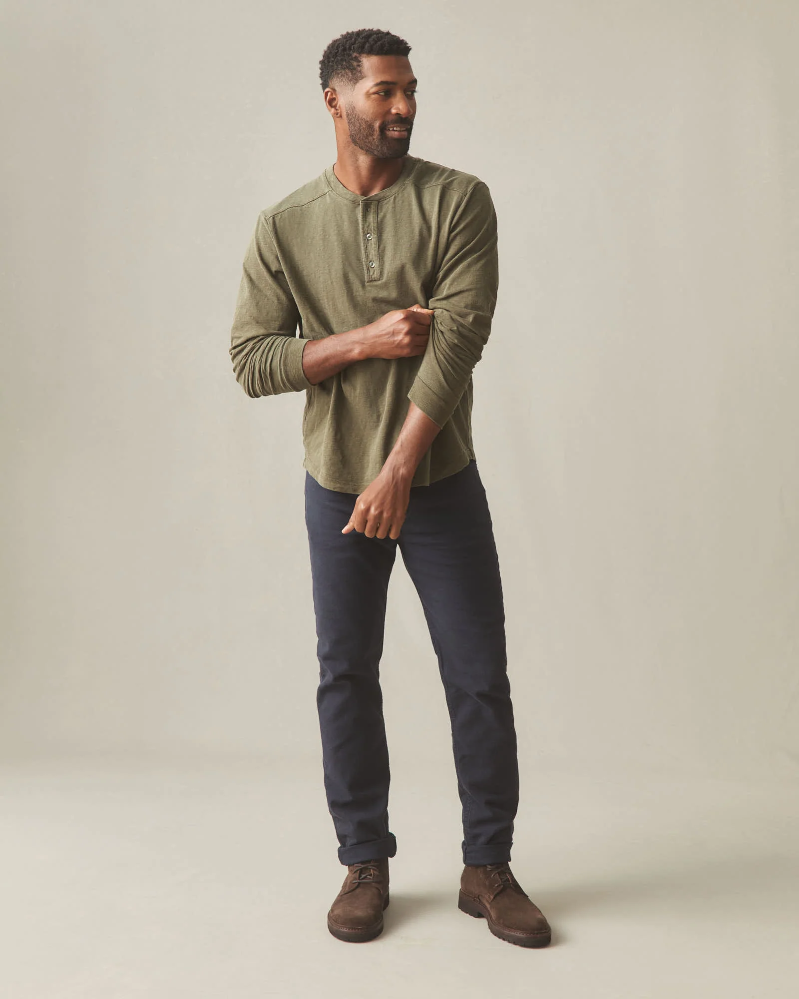 Men's Broken-In Premium Slub Long Sleeve Henley - Washed Seaweed - Image 6