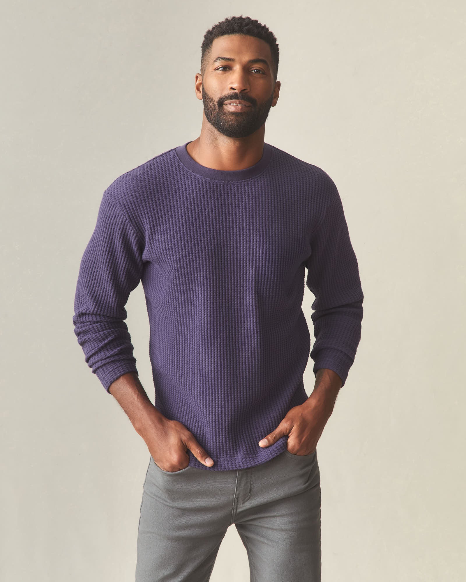 Men's Waffle Long Sleeve Crew - Purple Velvet - Image 2