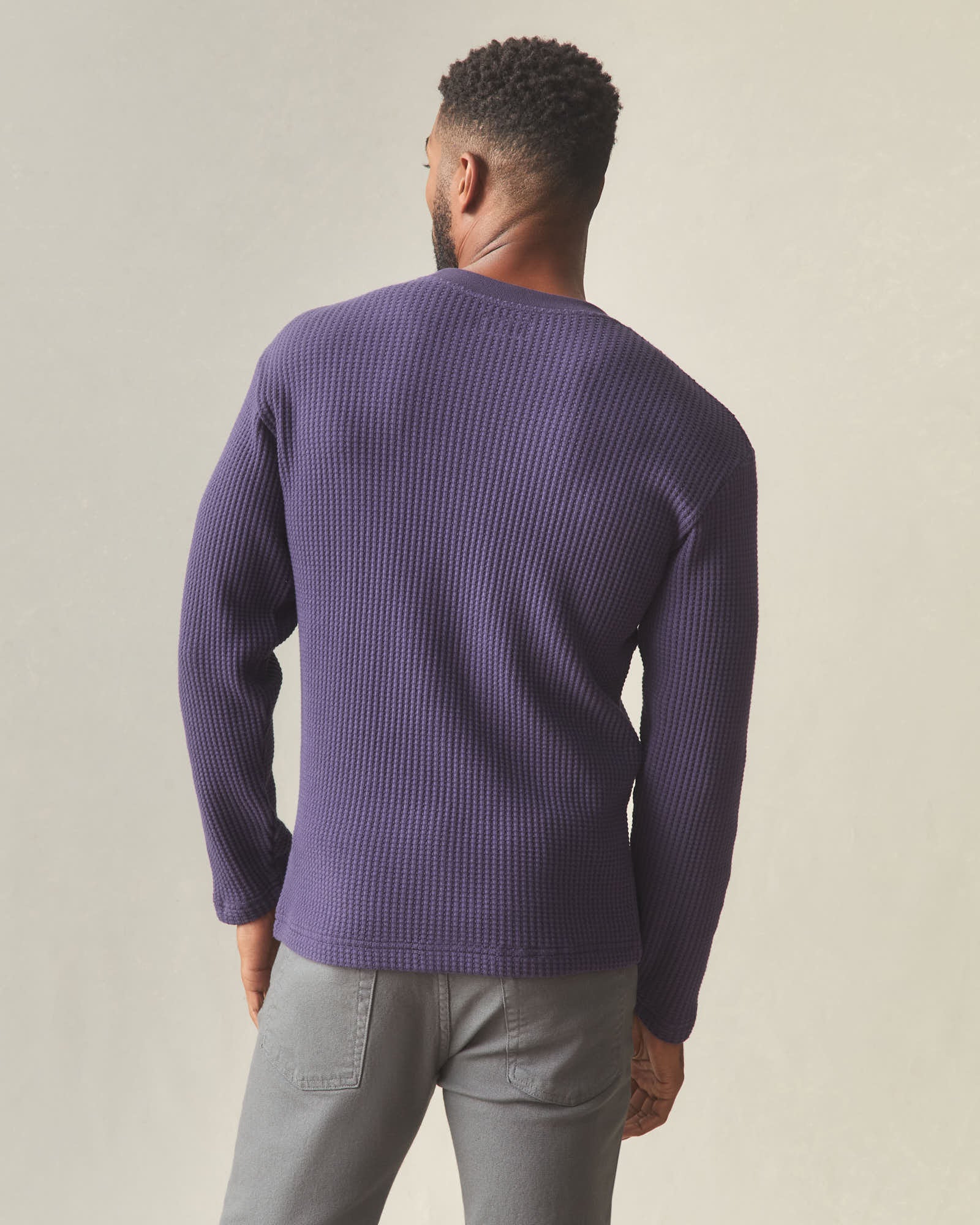 Men's Waffle Long Sleeve Crew - Purple Velvet - Image 3