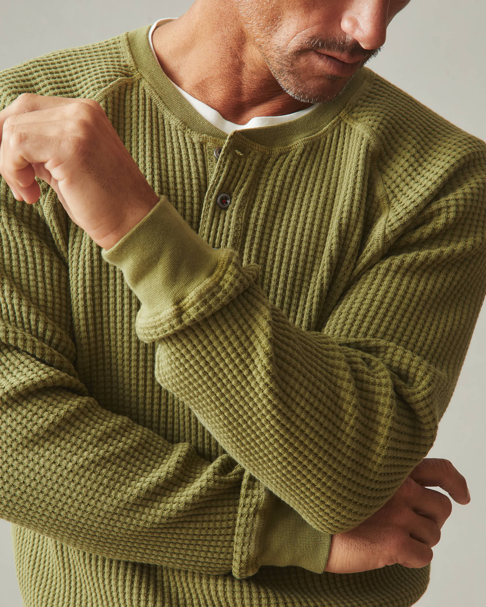 Men's Waffle Long Sleeve Henley - Capulet Olive - Image 5