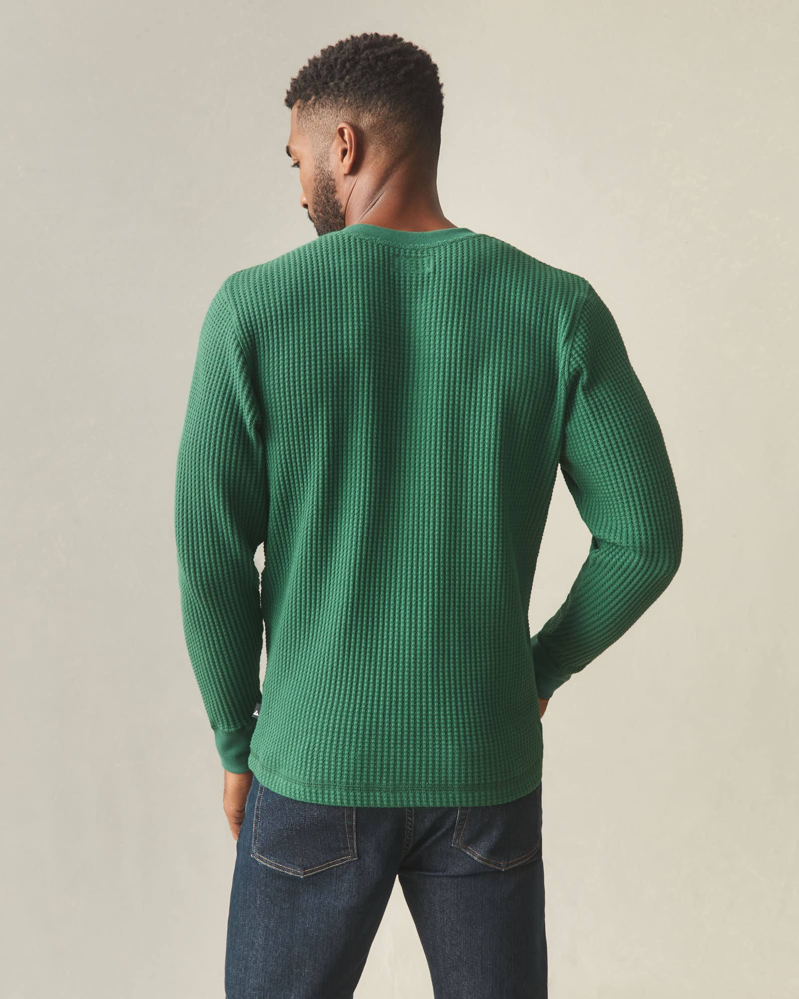 Men's Waffle Long Sleeve Henley - Hunter Green - Image 3