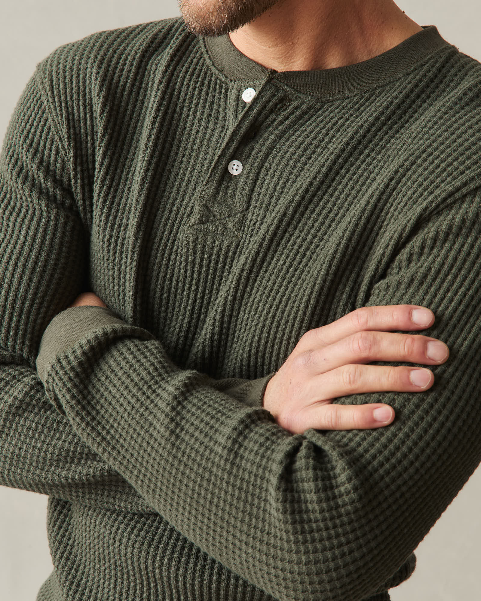Men's Waffle Long Sleeve Henley - Loden - Image 4