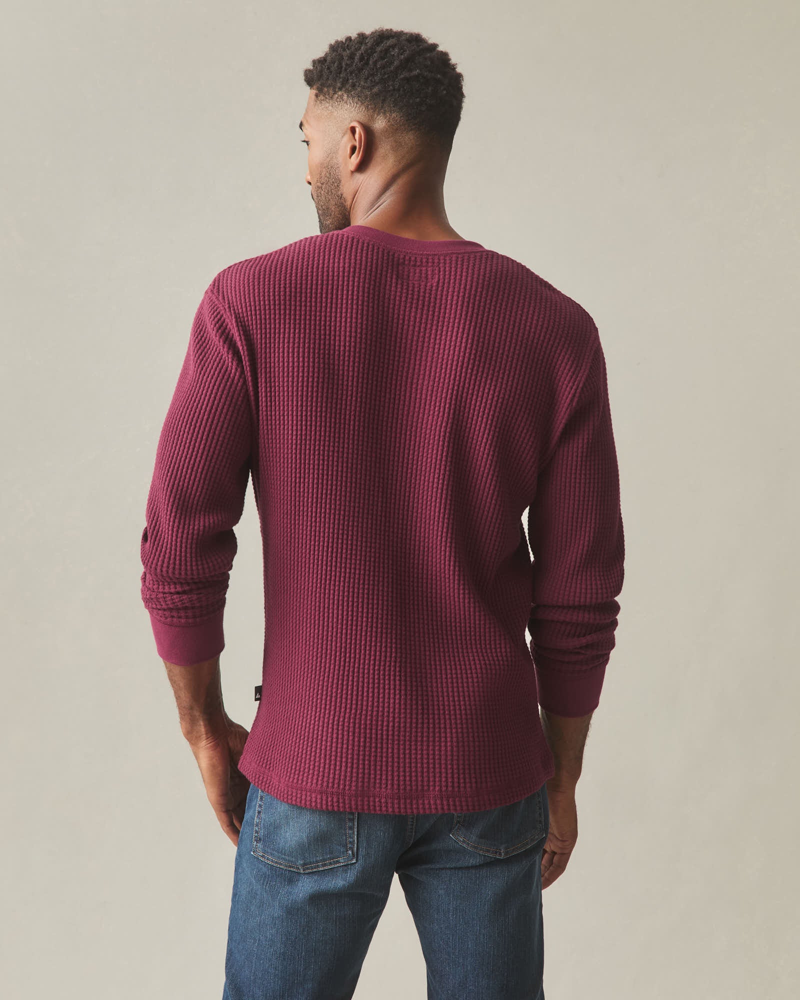 Menâs Waffle Long Sleeve Henley - Zinfandel - Image 4