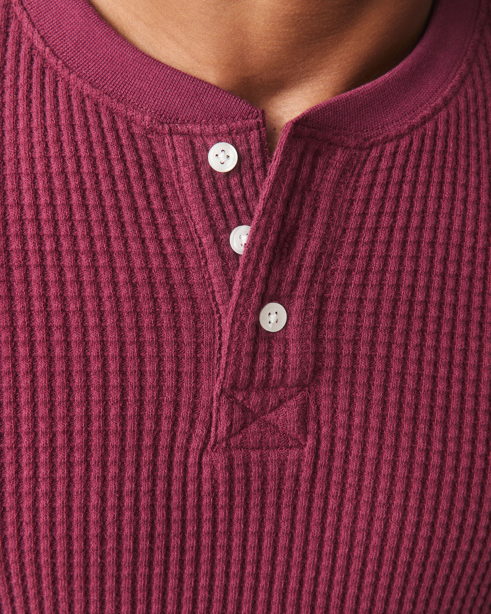 Menâs Waffle Long Sleeve Henley - Zinfandel - Image 5