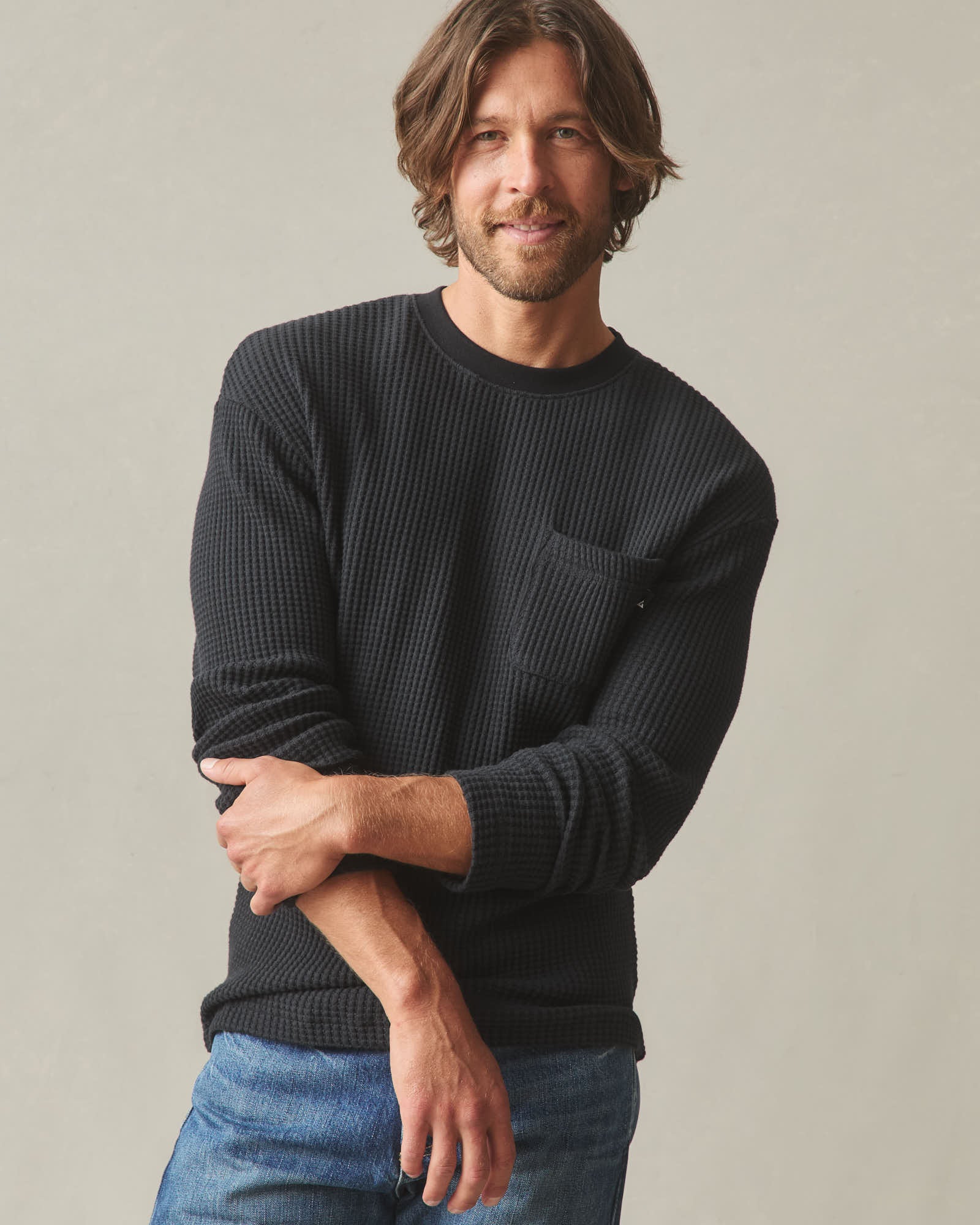 Men's Waffle Pocket Long Sleeve - Black - Image 3