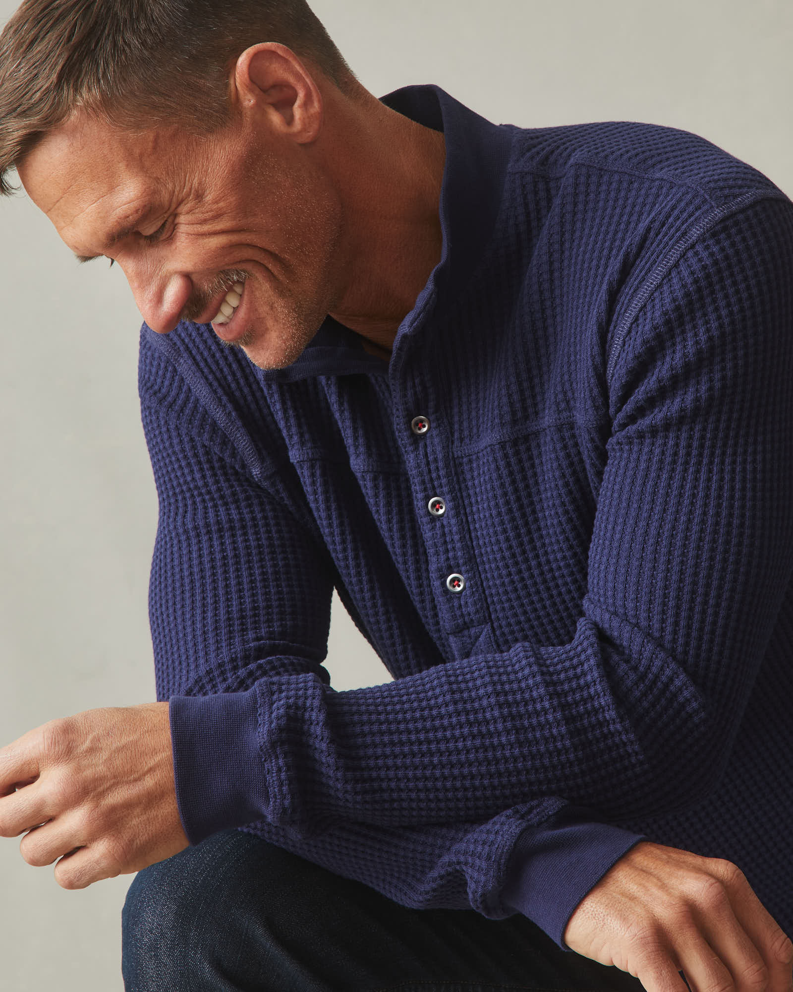 Men's Waffle Yoke Henley Tee - Blue Shadow - Image 6