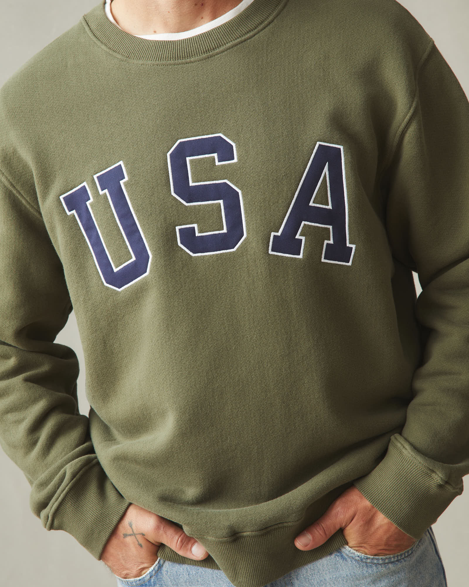 Unisex Relaxed French Terry USA Crew - Olive - Image 6