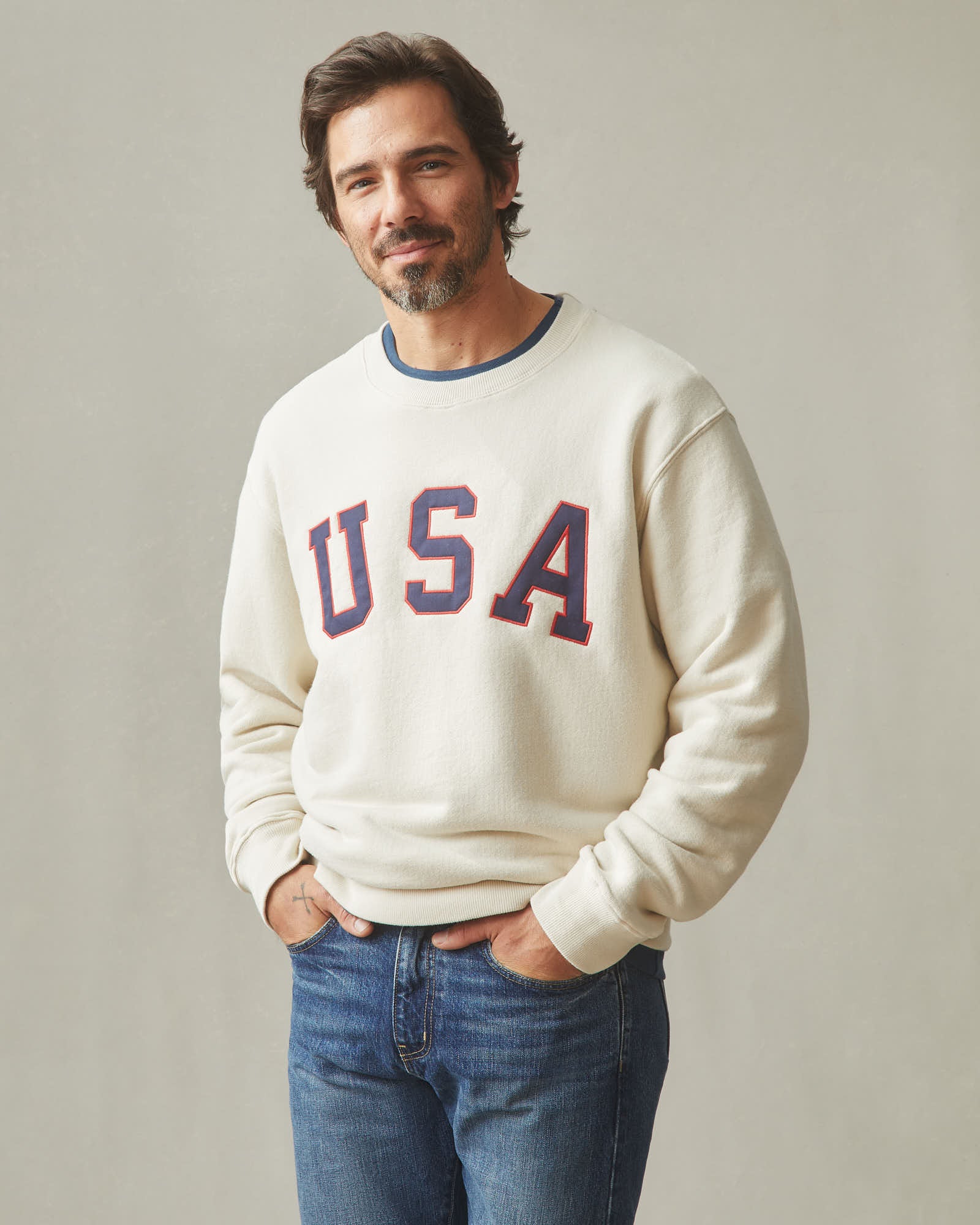 Unisex Relaxed French Terry USA Crew - Turtledove - Image 2