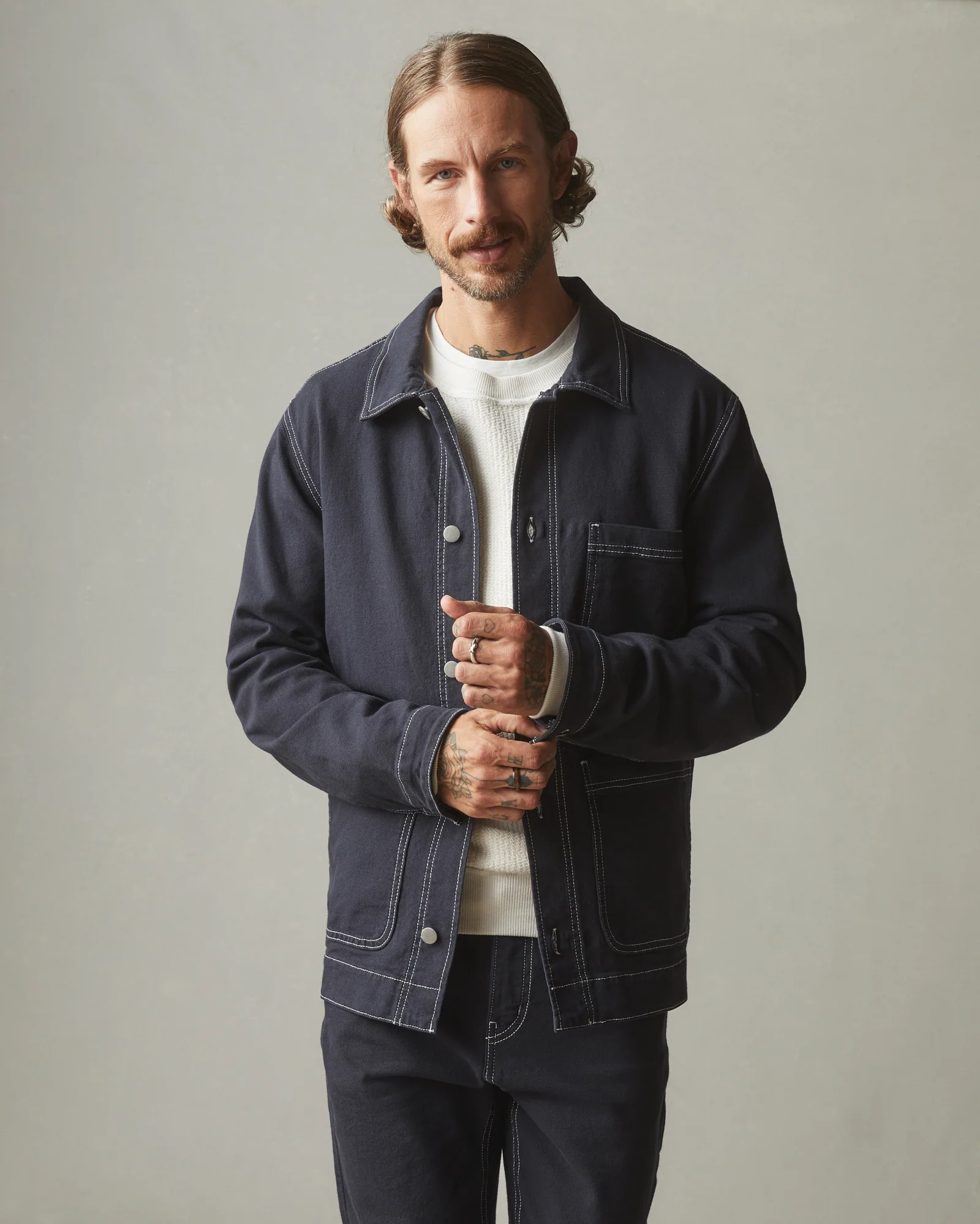 Unisex Roughneck Chore Jacket - Contrast Stitch - Dark Navy