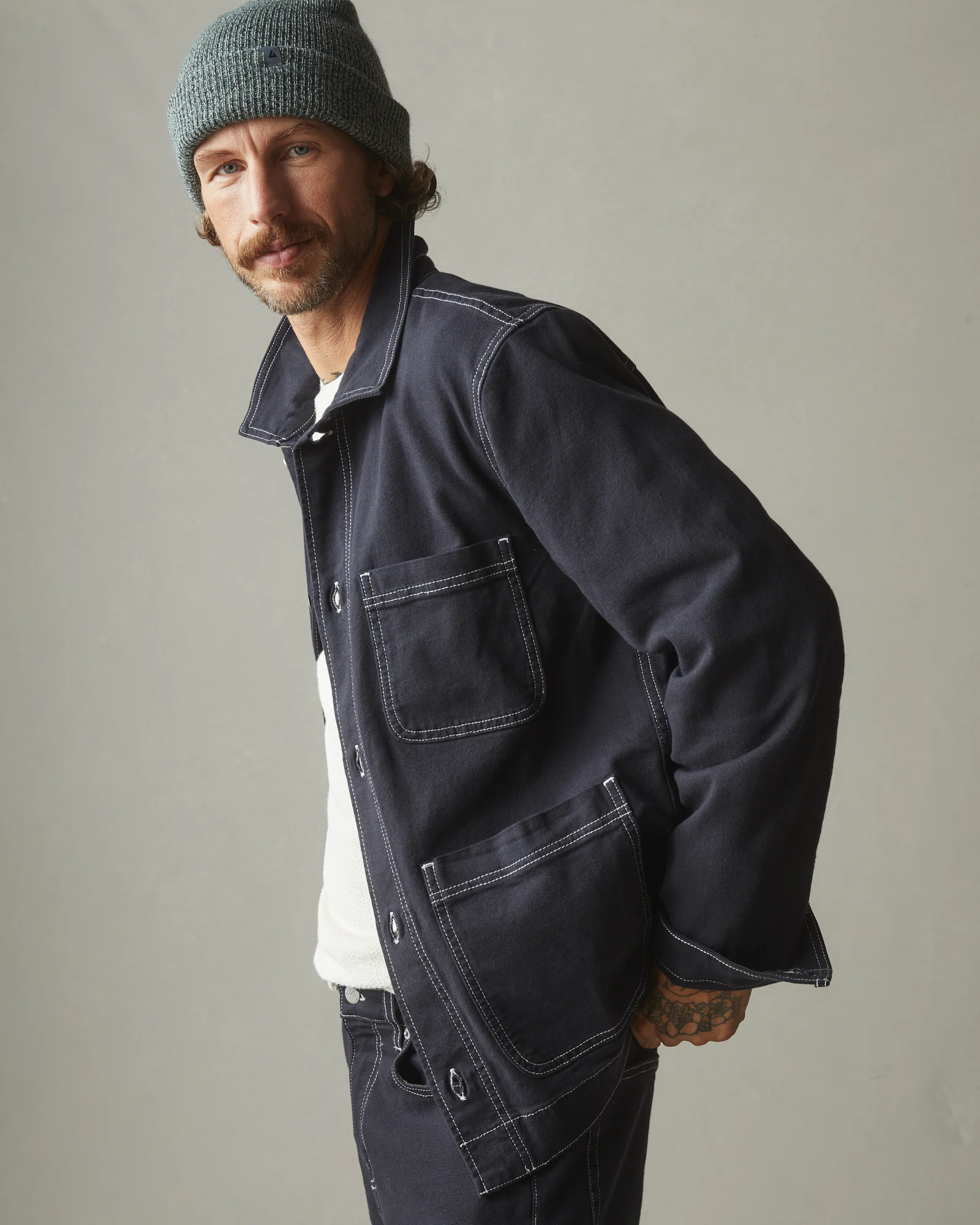 Unisex Roughneck Chore Jacket - Contrast Stitch - Dark Navy - Image 5