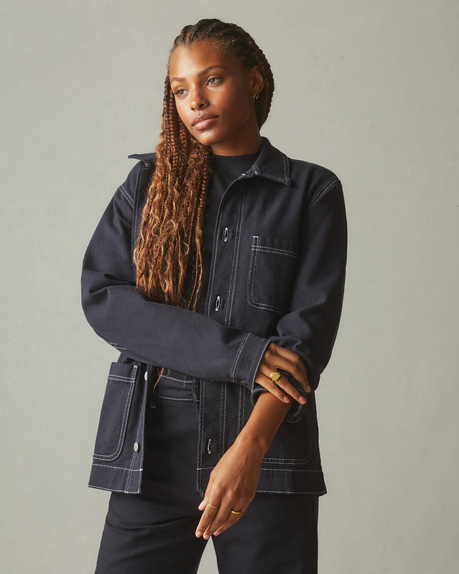 Unisex Roughneck Chore Jacket - Contrast Stitch - Dark Navy - Image 6