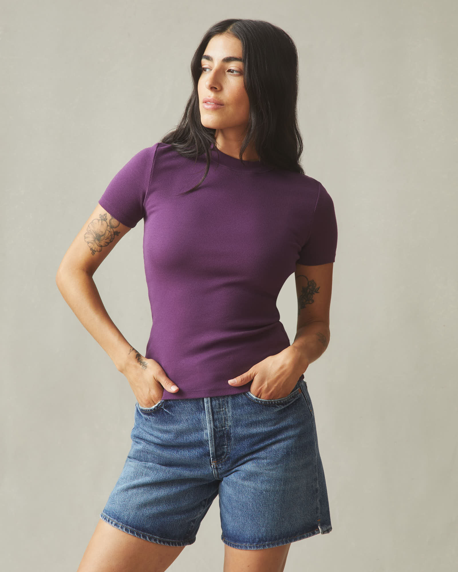 Women's Luxe Rib Crew Tee - Deep Purple - Image 2