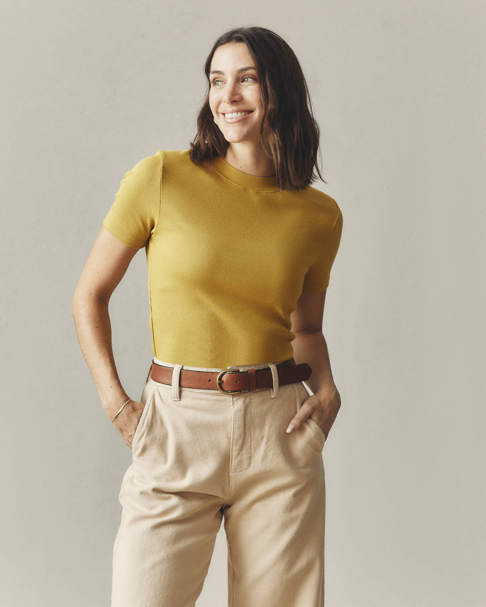 Women's Luxe Rib Crew Tee - Golden Palm - Image 5