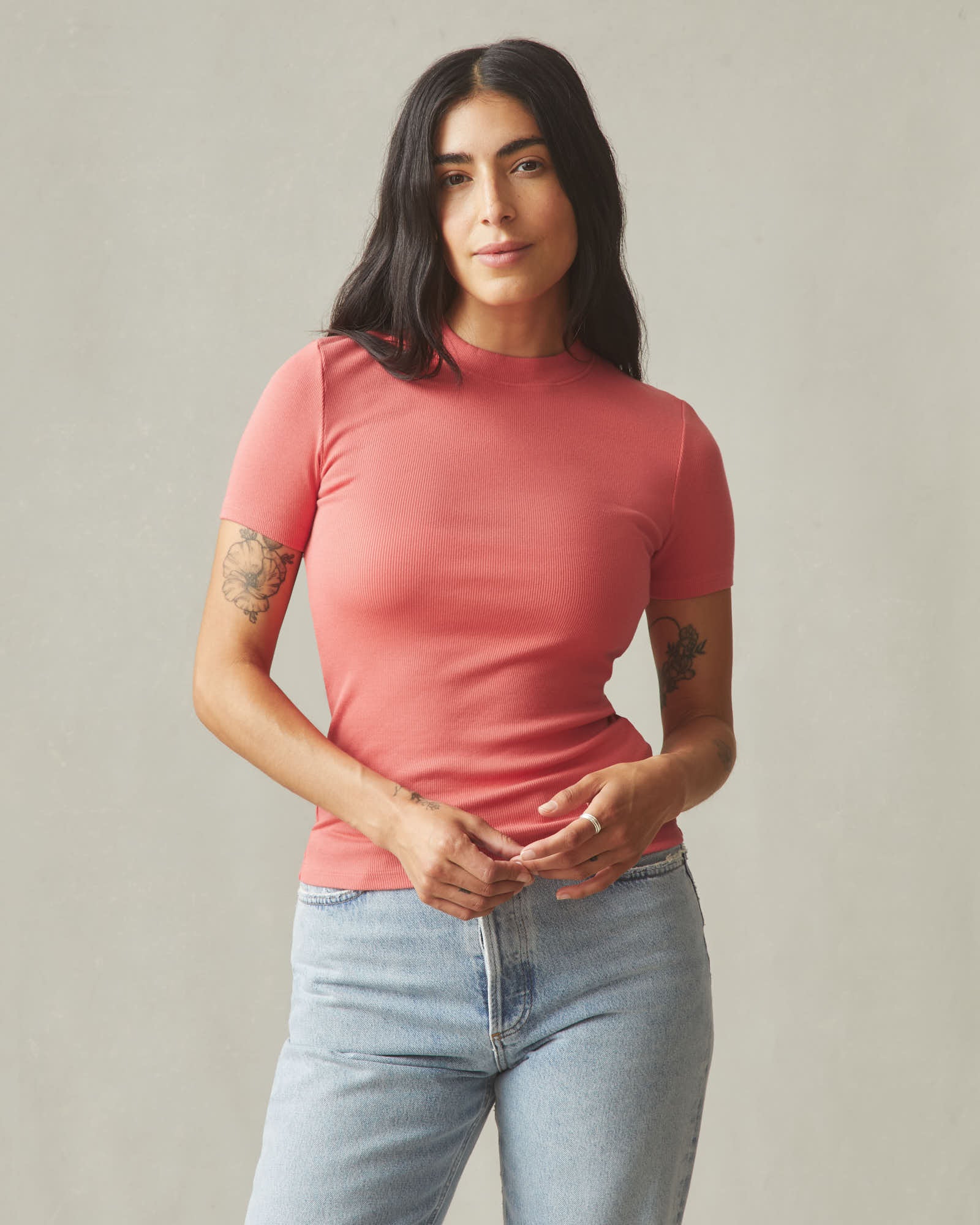 Women's Luxe Rib Crew Tee - Spiced Coral - Image 2