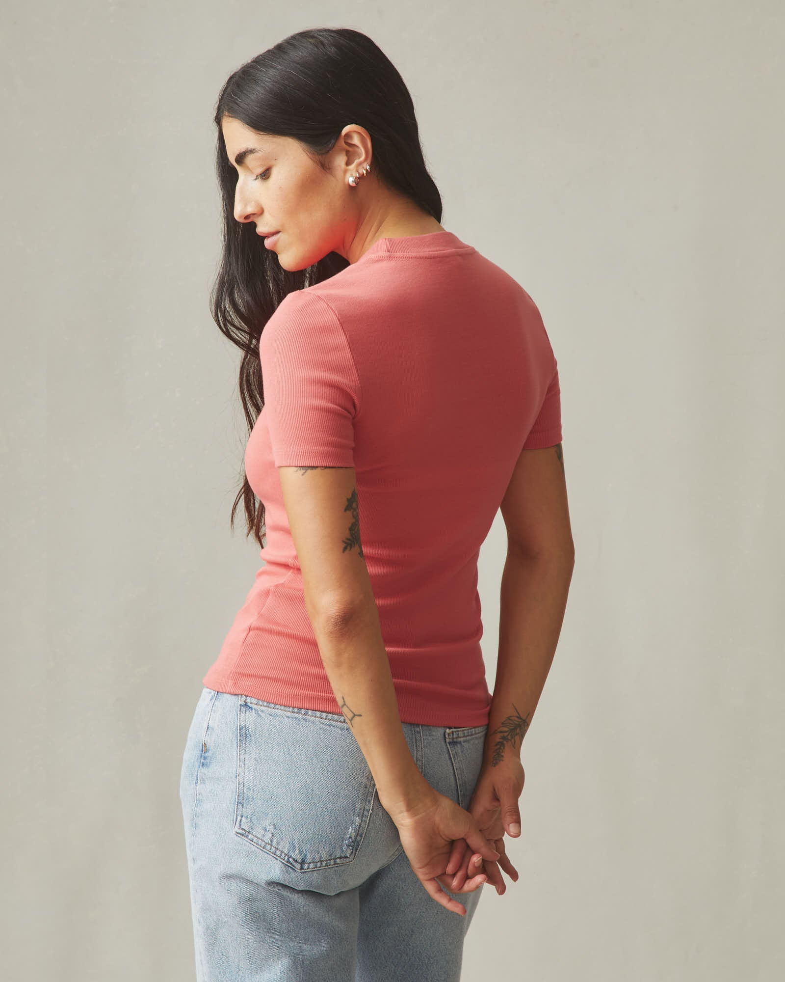 Women's Luxe Rib Crew Tee - Spiced Coral - Image 3