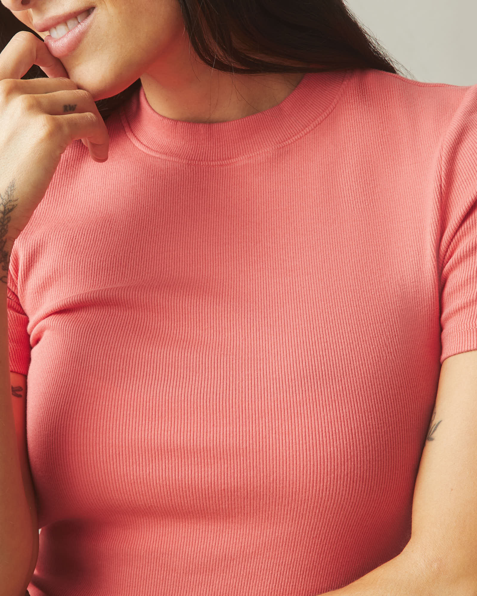 Women's Luxe Rib Crew Tee - Spiced Coral - Image 4
