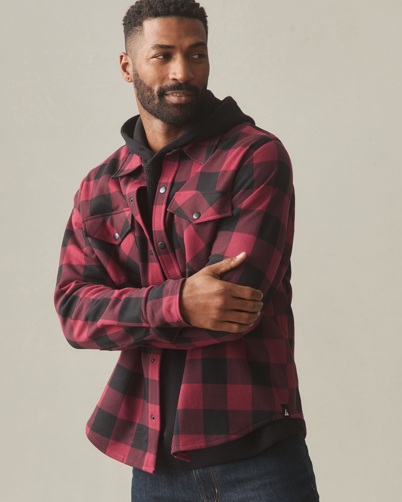 Unisex Redwood Fleece Overshirt - Bonfire Red Plaid - Image 3