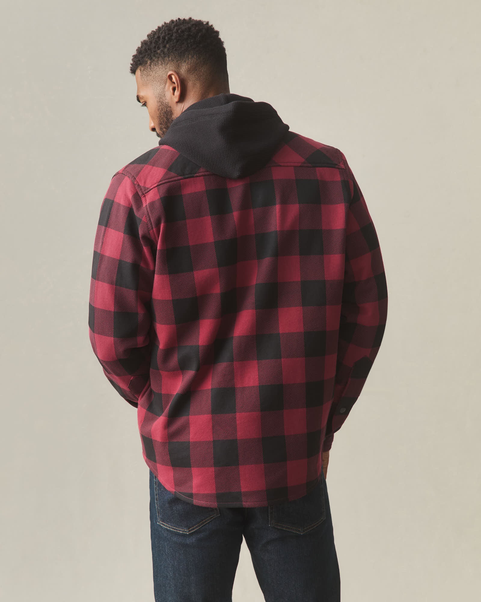 Unisex Redwood Fleece Overshirt - Bonfire Red Plaid - Image 4