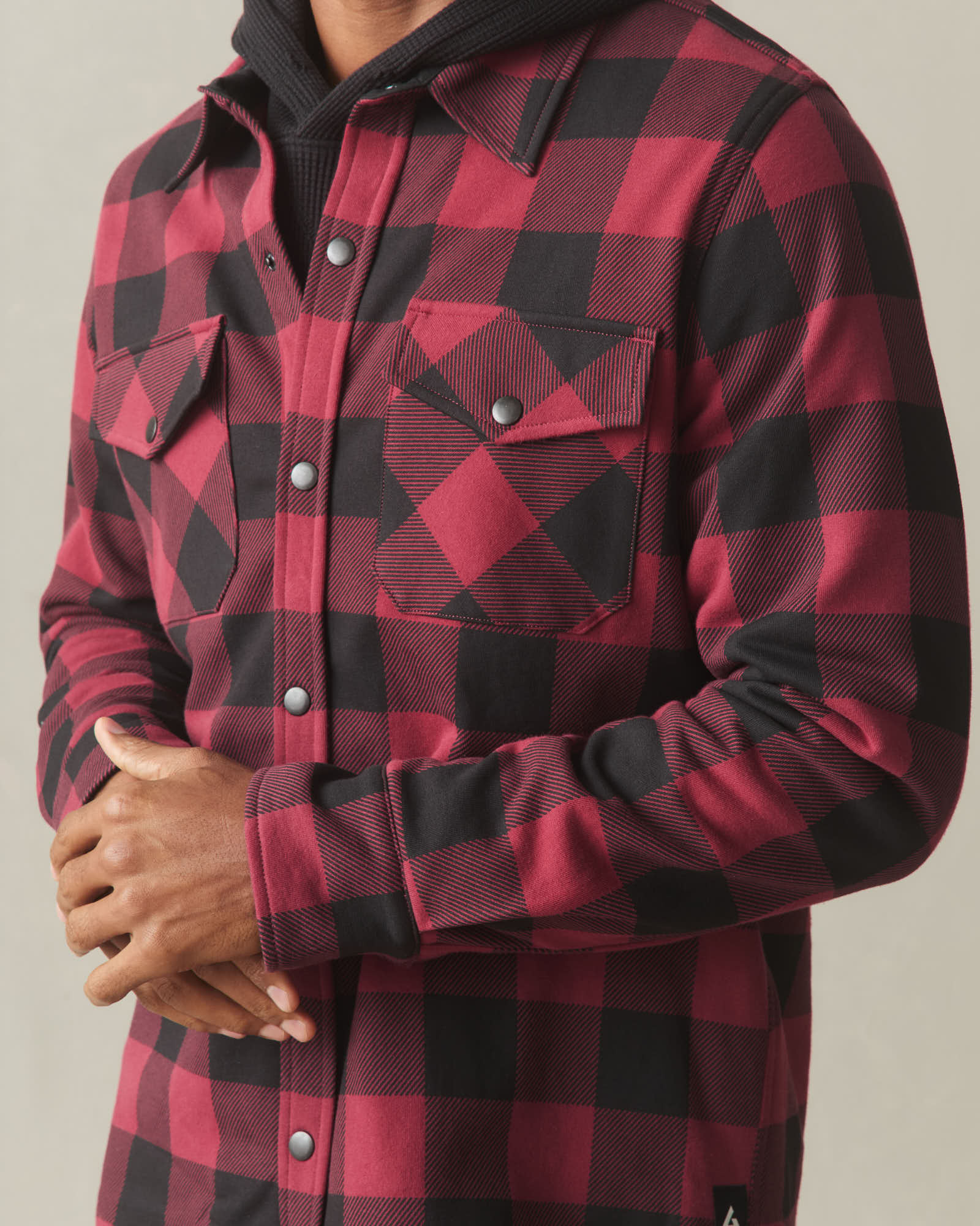 Unisex Redwood Fleece Overshirt - Bonfire Red Plaid - Image 5