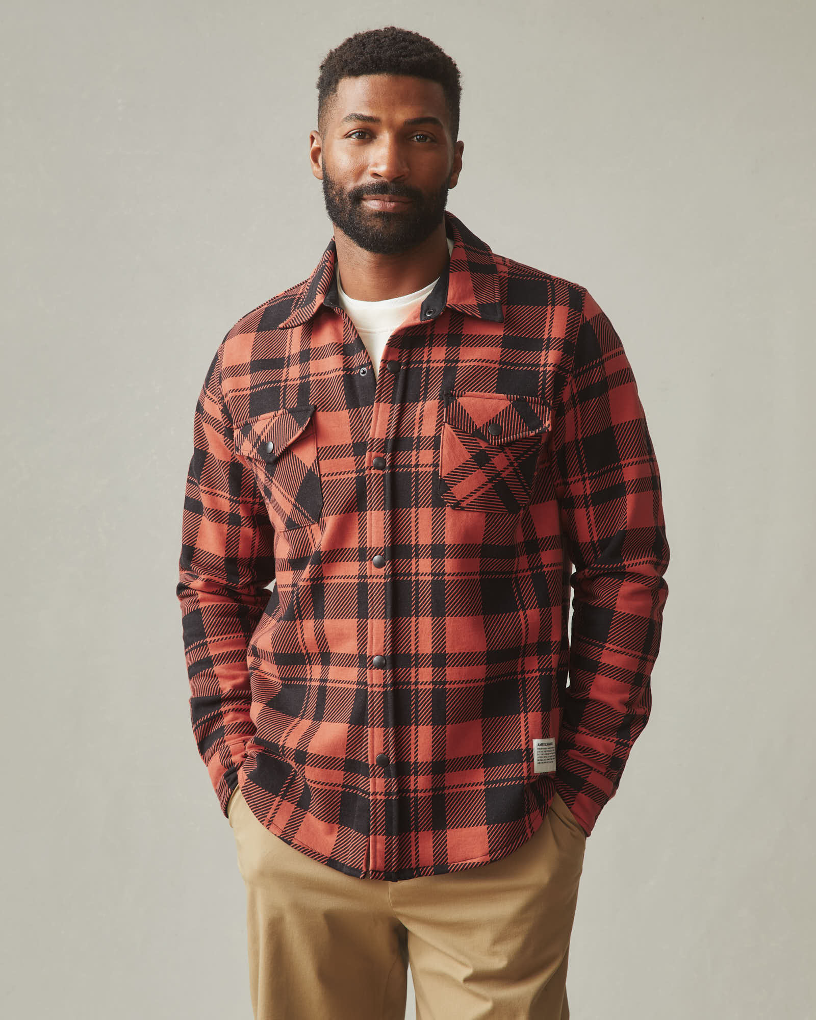 Unisex Redwood Fleece Overshirt - Habanero Plaid - Image 2